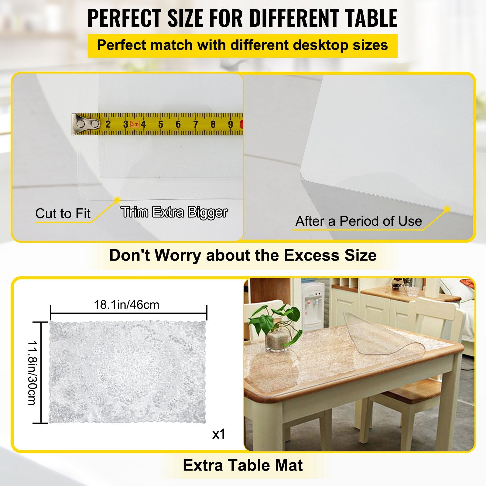 VEVOR Plastic Table Cover 36 x 60 Inch, 2 mm Thick Clear Table Protector, Rectangle Clear Desk Mat, Waterproof & Easy Cleaning for Office Dresser Night Stand 