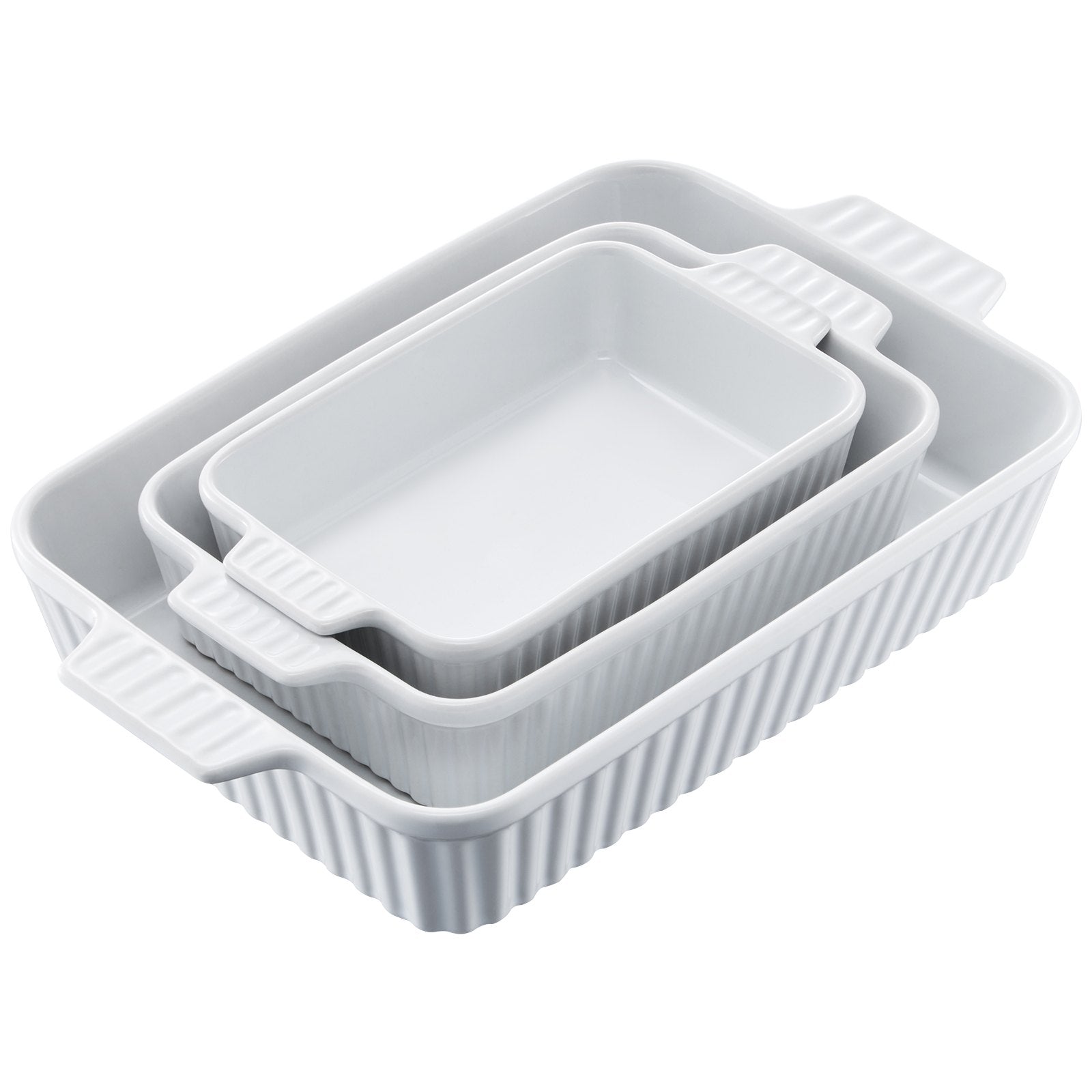 VEVOR Ceramic Baking Dish 3 Pieces Rectangular Bakeware Set Deep for Baking 