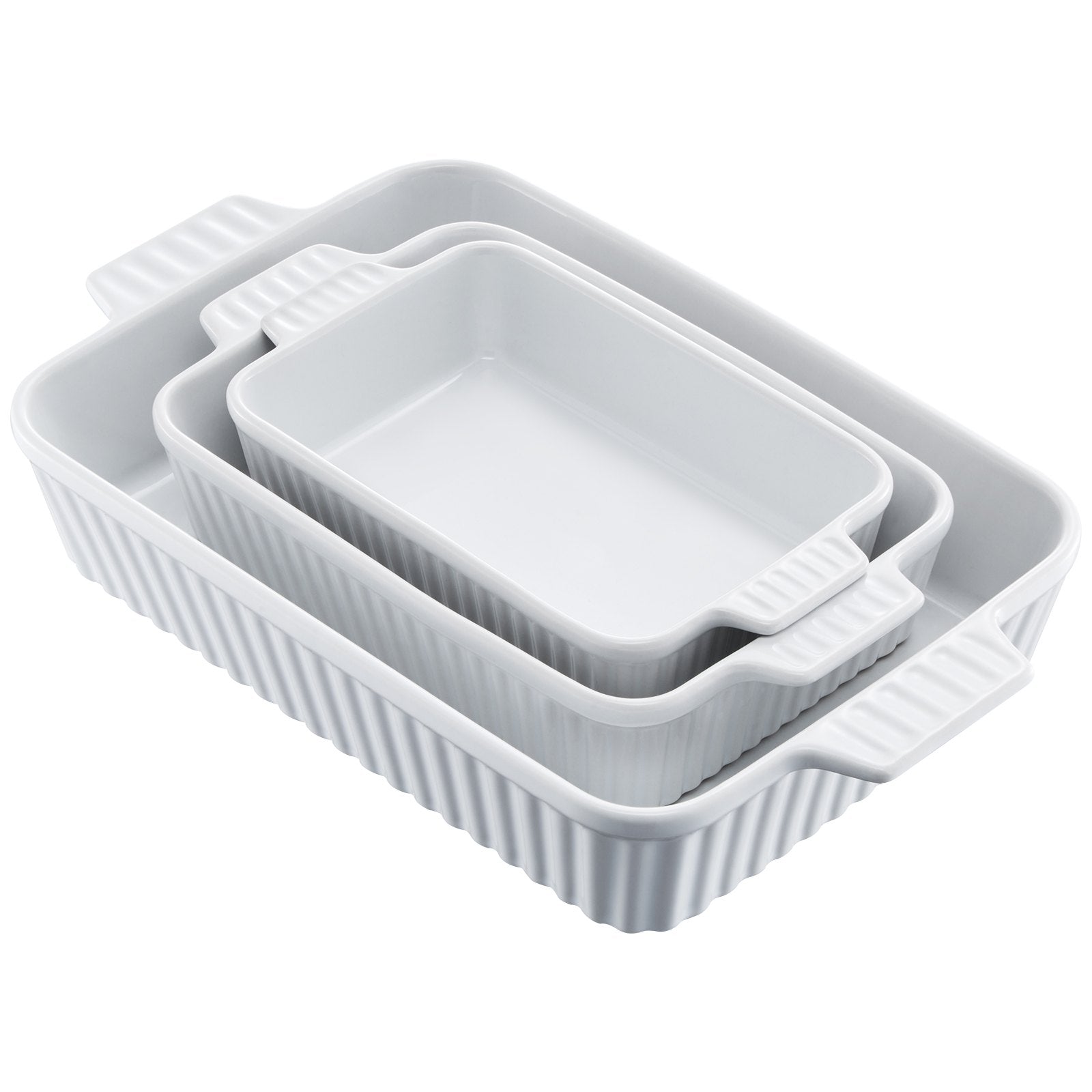 VEVOR Ceramic Baking Dish 3 Pieces Rectangular Bakeware Set Deep for Baking 