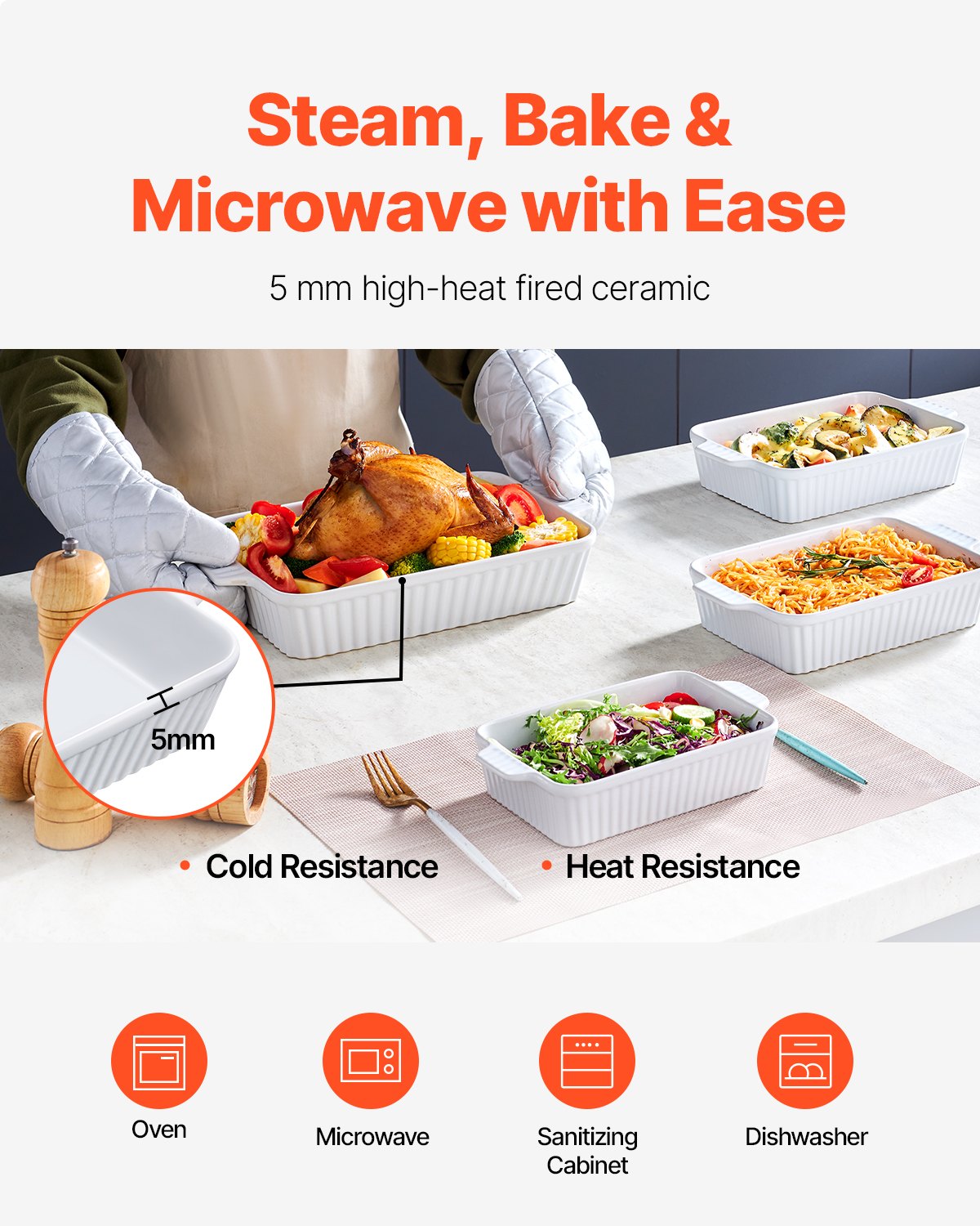 VEVOR Ceramic Baking Dish 4 Pieces Rectangular Bakeware Set Deep for Baking 