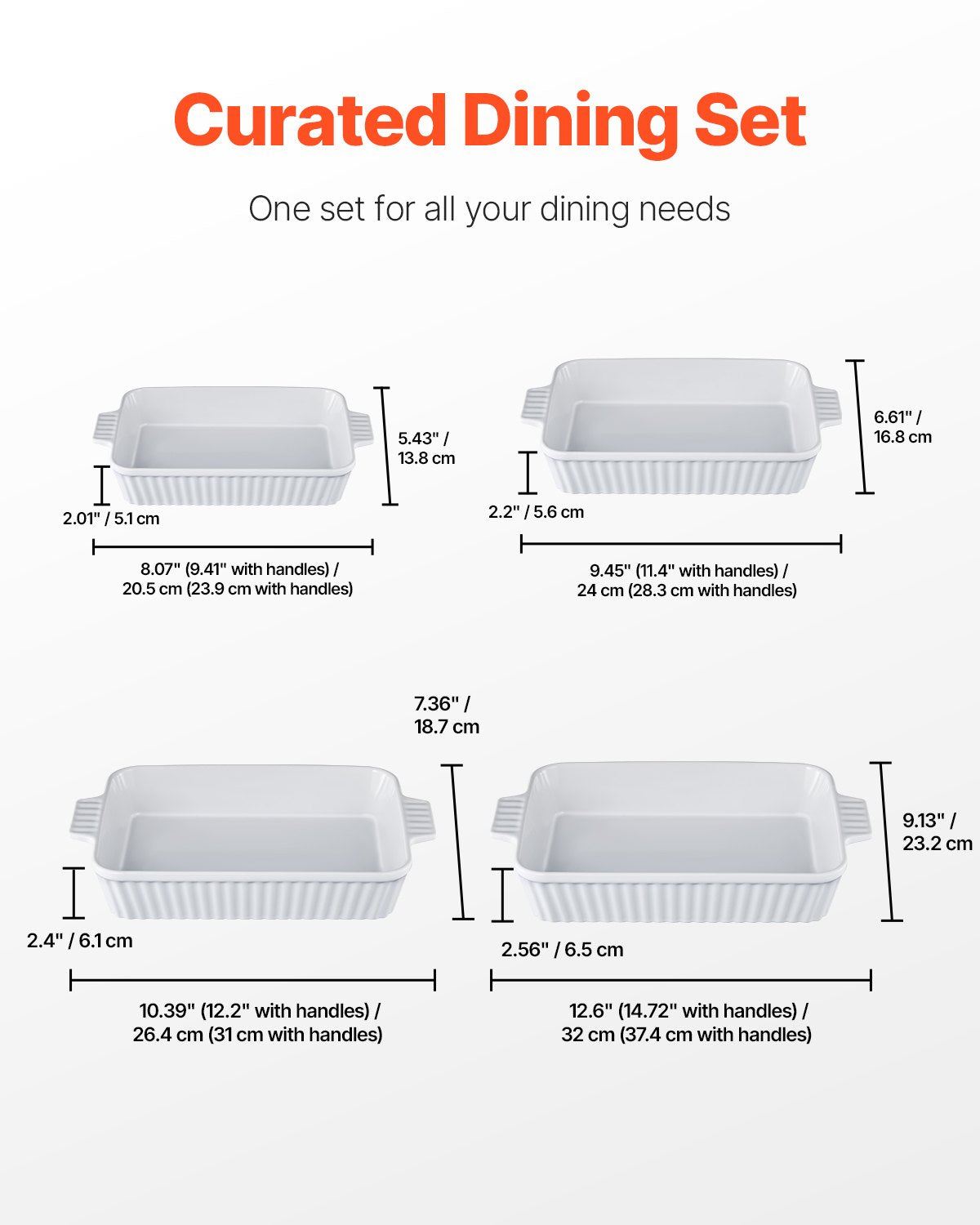 VEVOR Ceramic Baking Dish 4 Pieces Rectangular Bakeware Set Deep for Baking 