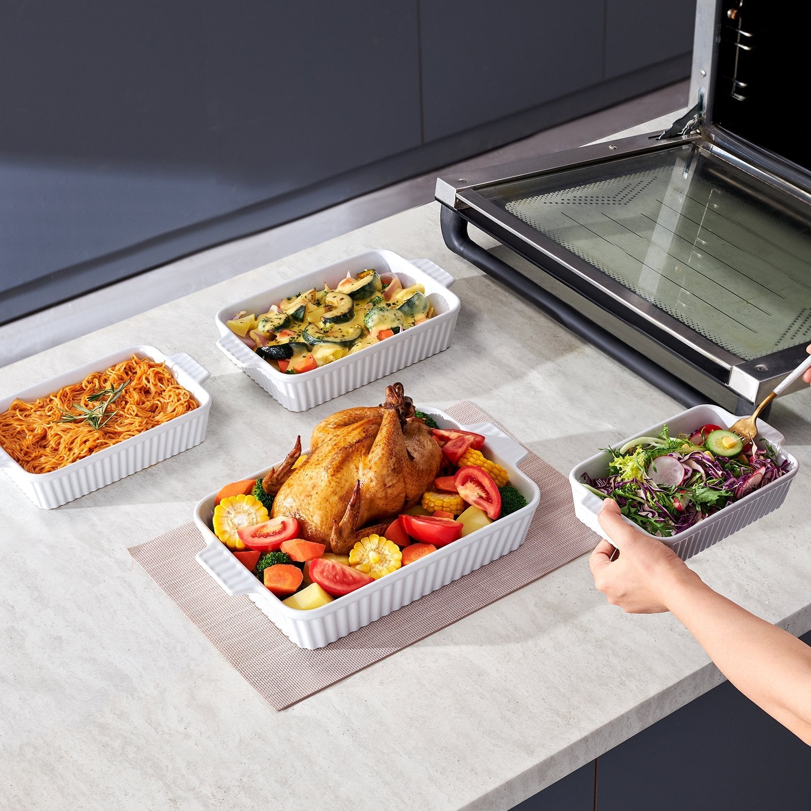 VEVOR Ceramic Baking Dish 4 Pieces Rectangular Bakeware Set Deep for Baking 