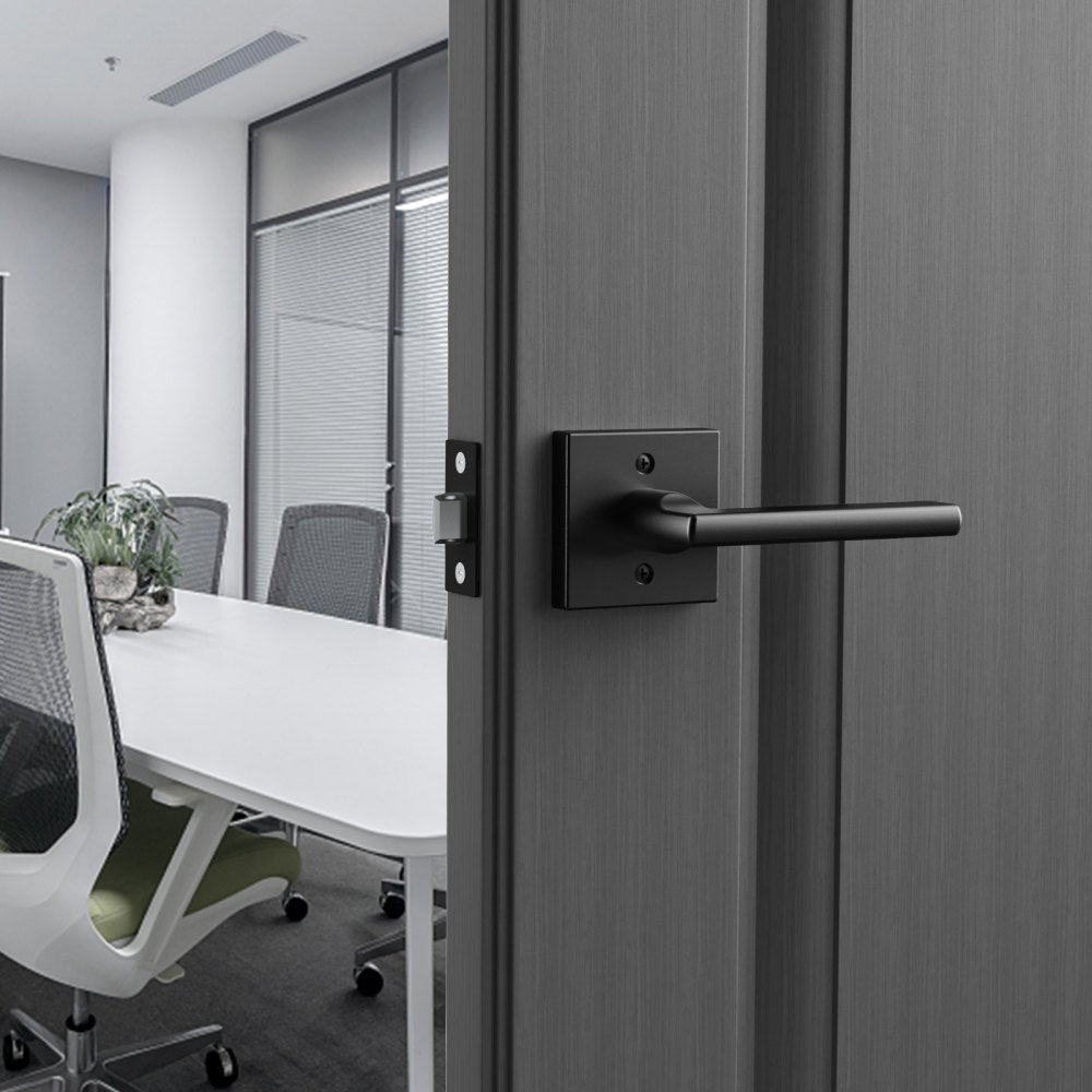 VEVOR Passage Door Handle, 1 Pack Matte Black Door Lever, Left or Right Handing Reversible Lever Non-Locking, 45° Rotation to Open, Square Interior Door Handles for Hallways, Closets, Meeting Spaces 