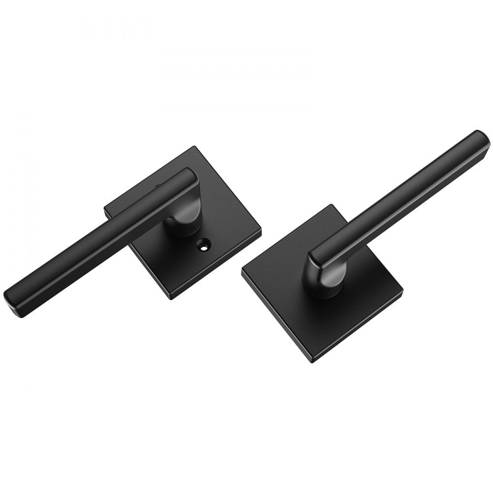 VEVOR Passage Door Handle, 1 Pack Matte Black Door Lever, Left or Right Handing Reversible Lever Non-Locking, 45° Rotation to Open, Square Interior Door Handles for Hallways, Closets, Meeting Spaces 