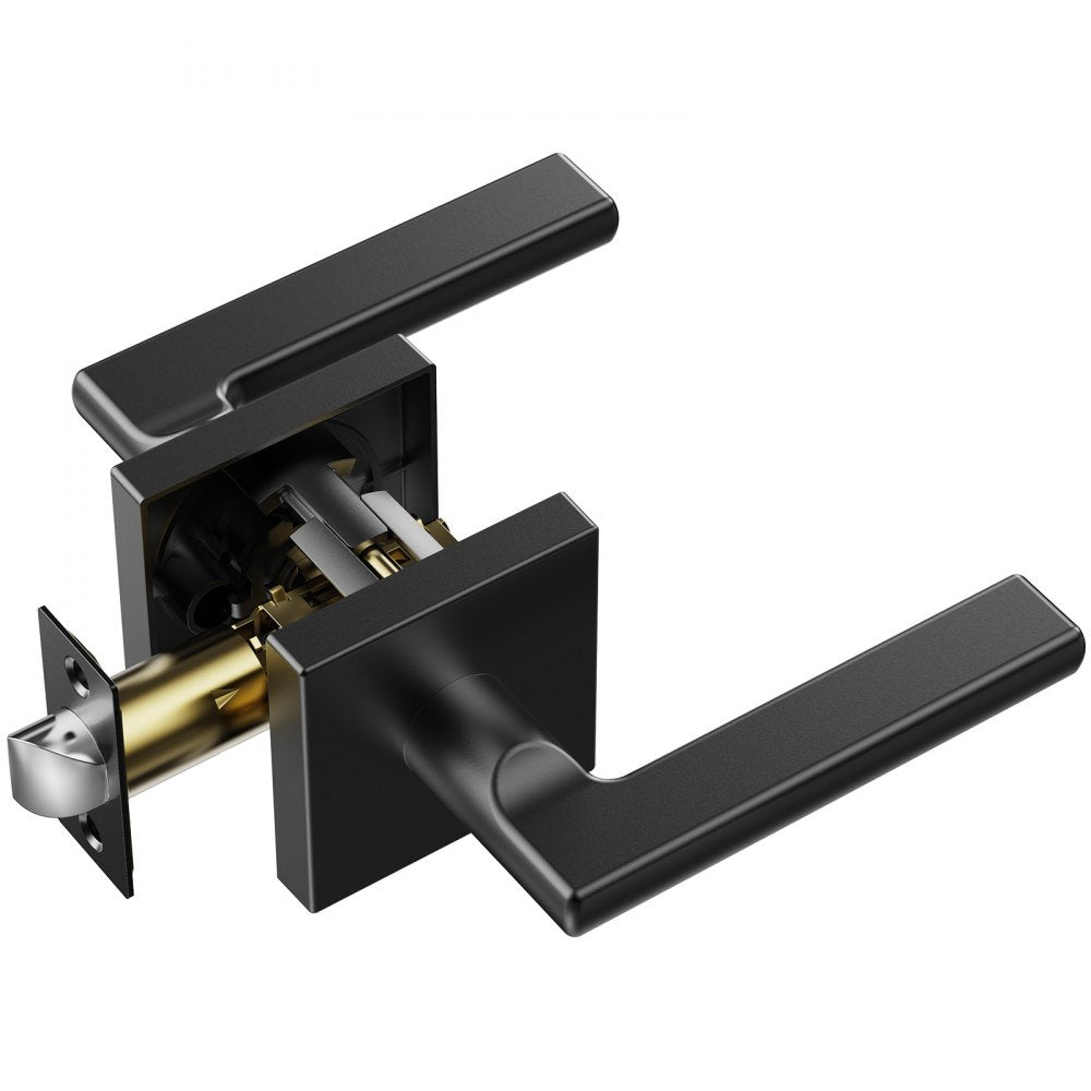 VEVOR Passage Door Handle, 1 Pack Matte Black Door Lever, Left or Right Handing Reversible Lever Non-Locking, 45° Rotation to Open, Square Interior Door Handles for Hallways, Closets, Meeting Spaces 