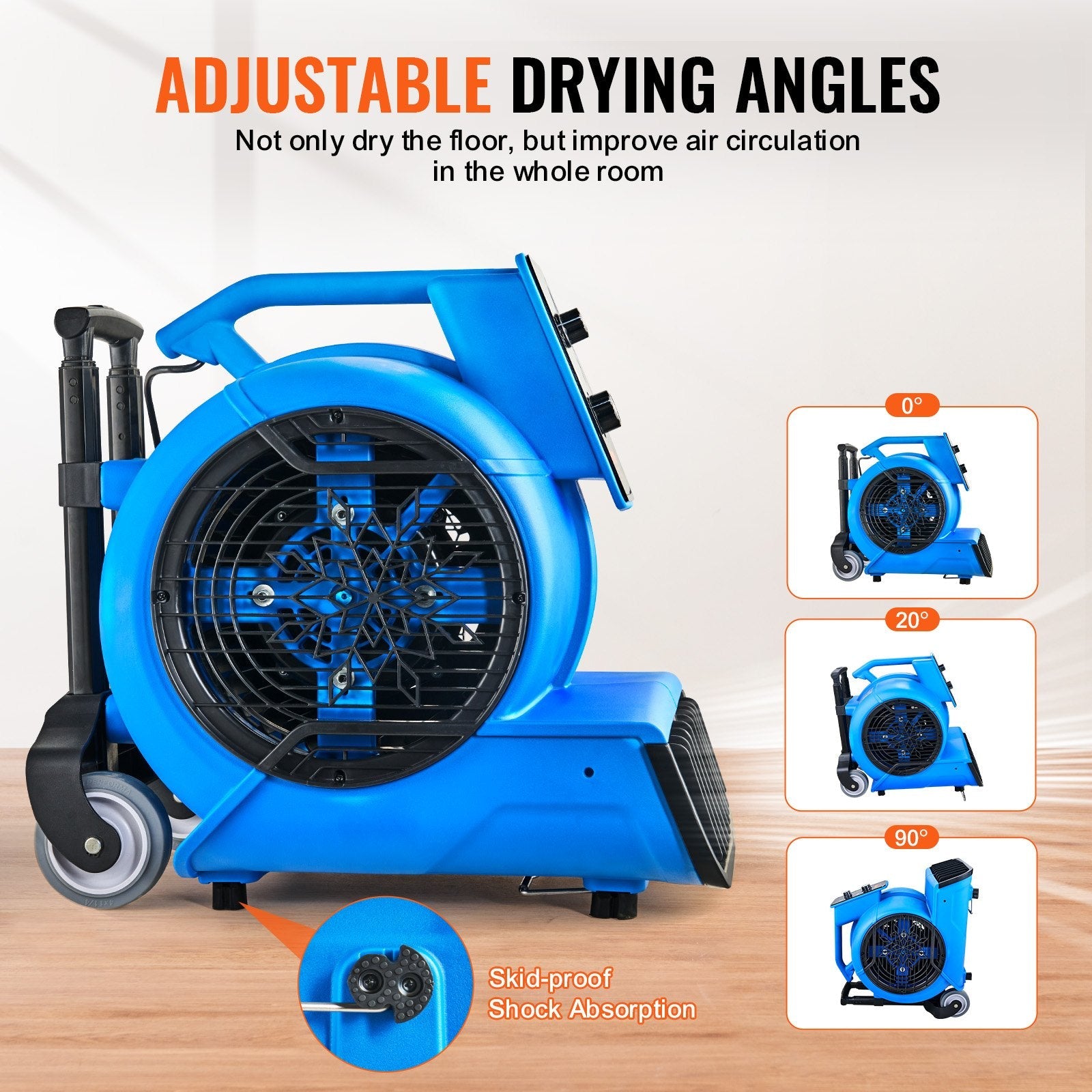VEVOR Floor Blower 1560 RPM 4000 CFM Air Mover with 3 Blowing Angles 3-Speeds 