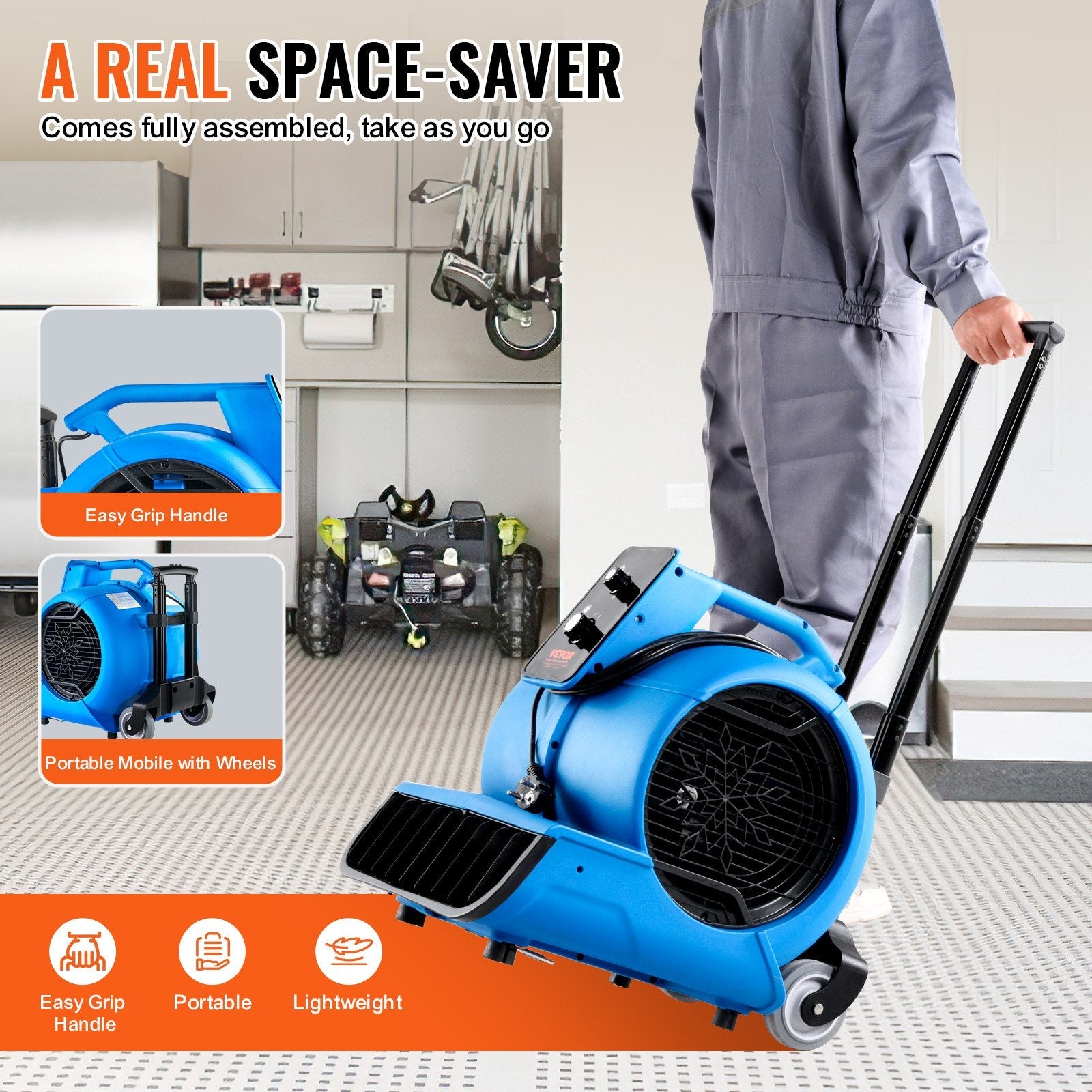 VEVOR Floor Blower 1560 RPM 4000 CFM Air Mover with 3 Blowing Angles 3-Speeds 