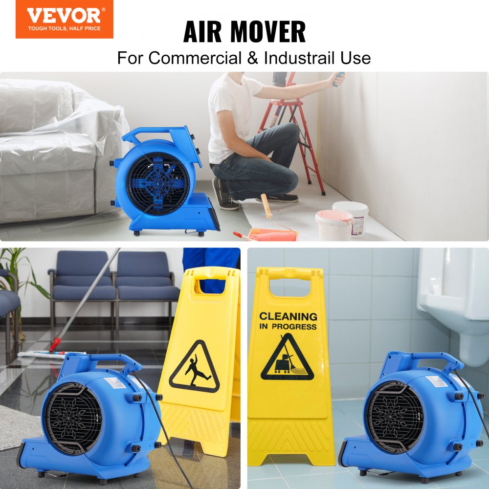 VEVOR Floor Blower, 1/2 HP, 2600 CFM Air Mover for Drying and Cooling, Portable Carpet Dryer Fan with 4 Blowing Angles and Time Function, for Janitorial, Home, Commercial, Industrail Use, ETL Listed 