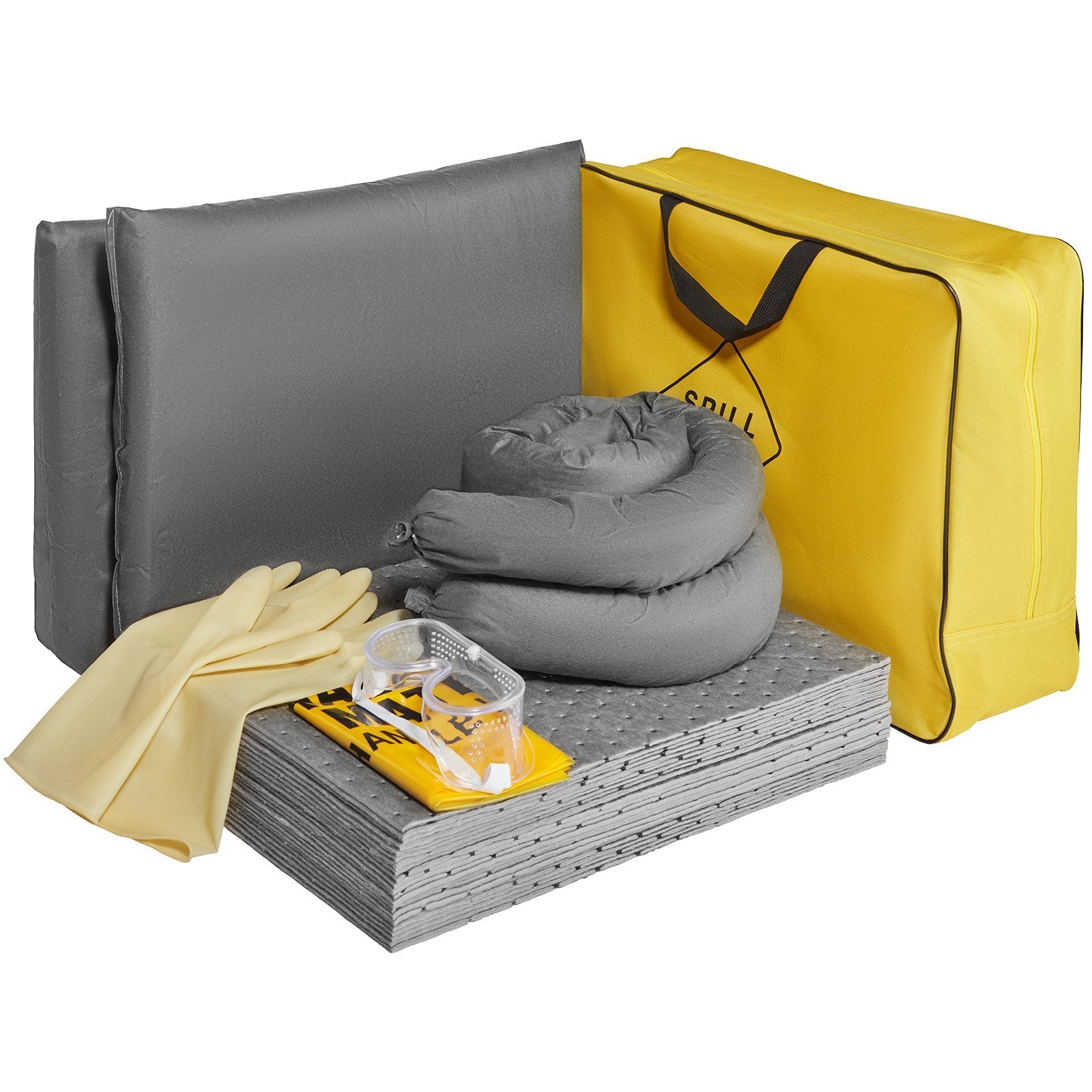 VEVOR Universal Spill Kit, Spill Control Supplies 43 pcs, Includes 30 Universal Sorbent Pads, 2 Universal Sorbent Socks 3"x4', 2 Disposal Pillows, Rubber Gloves, and Bag 