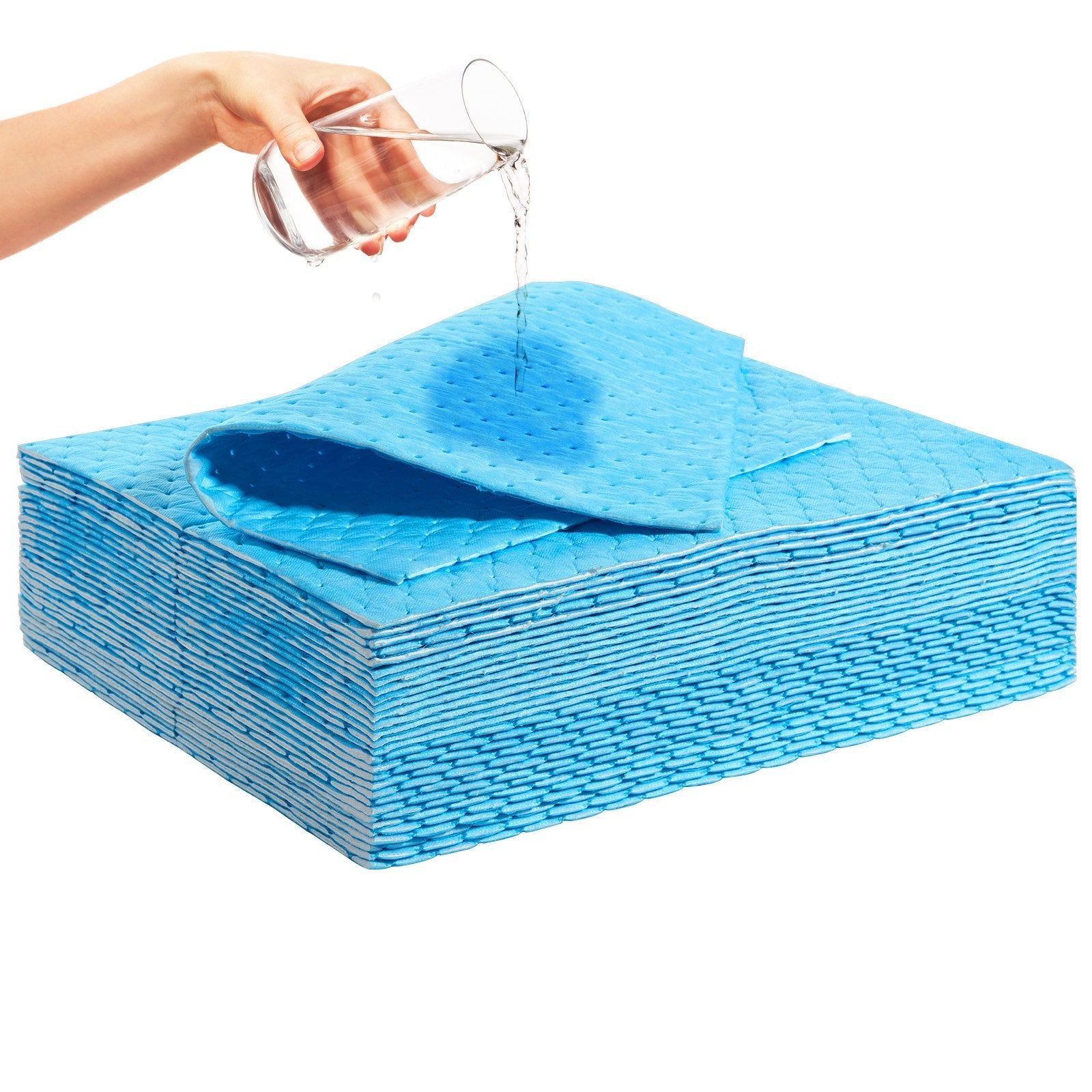 VEVOR Spill Absorbent Pads, Water Absorbing Mat Pad in Dispenser Box, 6 Gal Capacity, 15" L x19" W Polypropylene Absorbent Pad for Water, 30 pcs per Box 