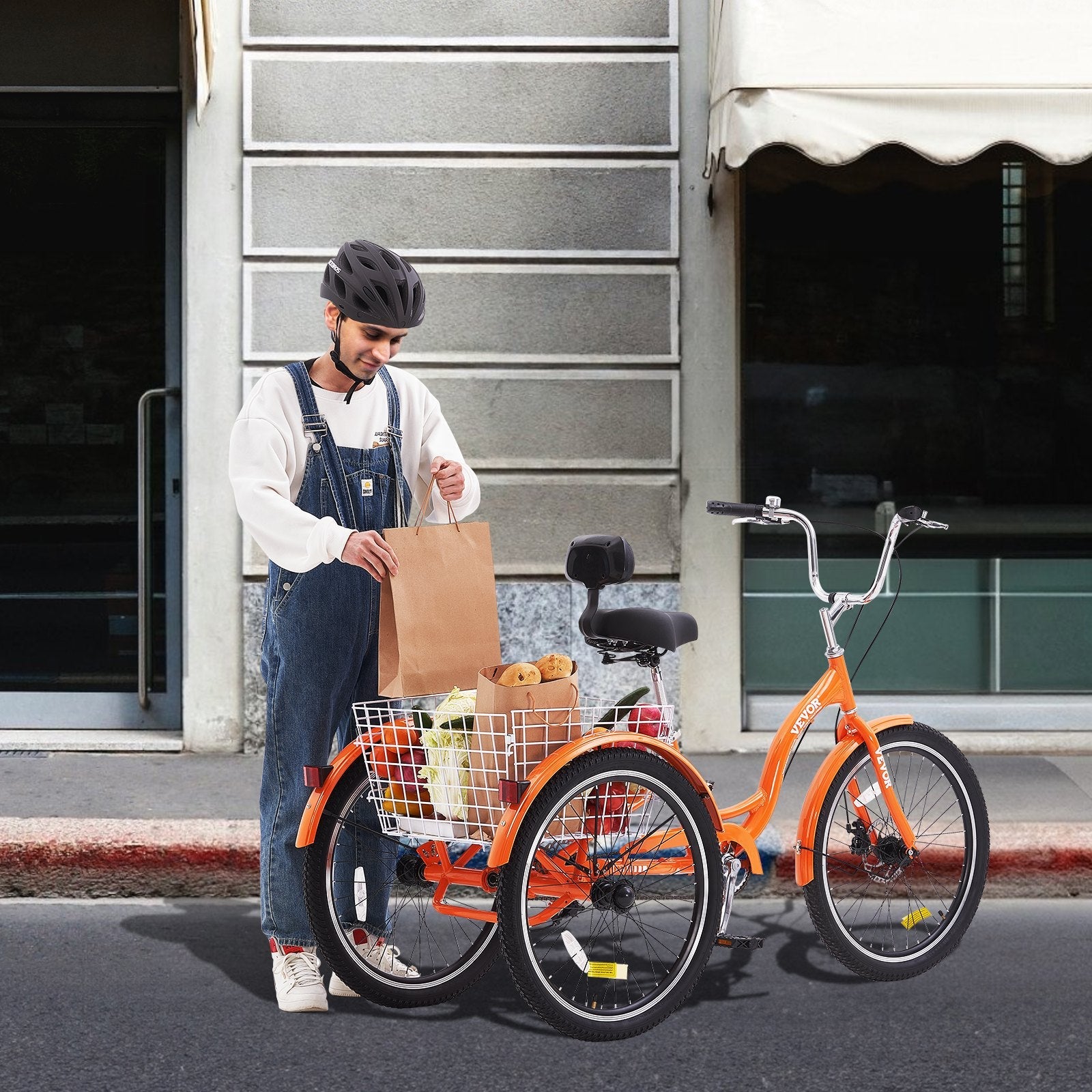 VEVOR Adult Tricycles Bike, 20 Inch Three-Wheeled Bicycles, 3 Wheel Bikes Trikes, Aluminum Alloy Cruiser Bike with Basket & Adjustable Seat, Picnic Shopping Tricycles for Seniors, Women, Men (Orange) 