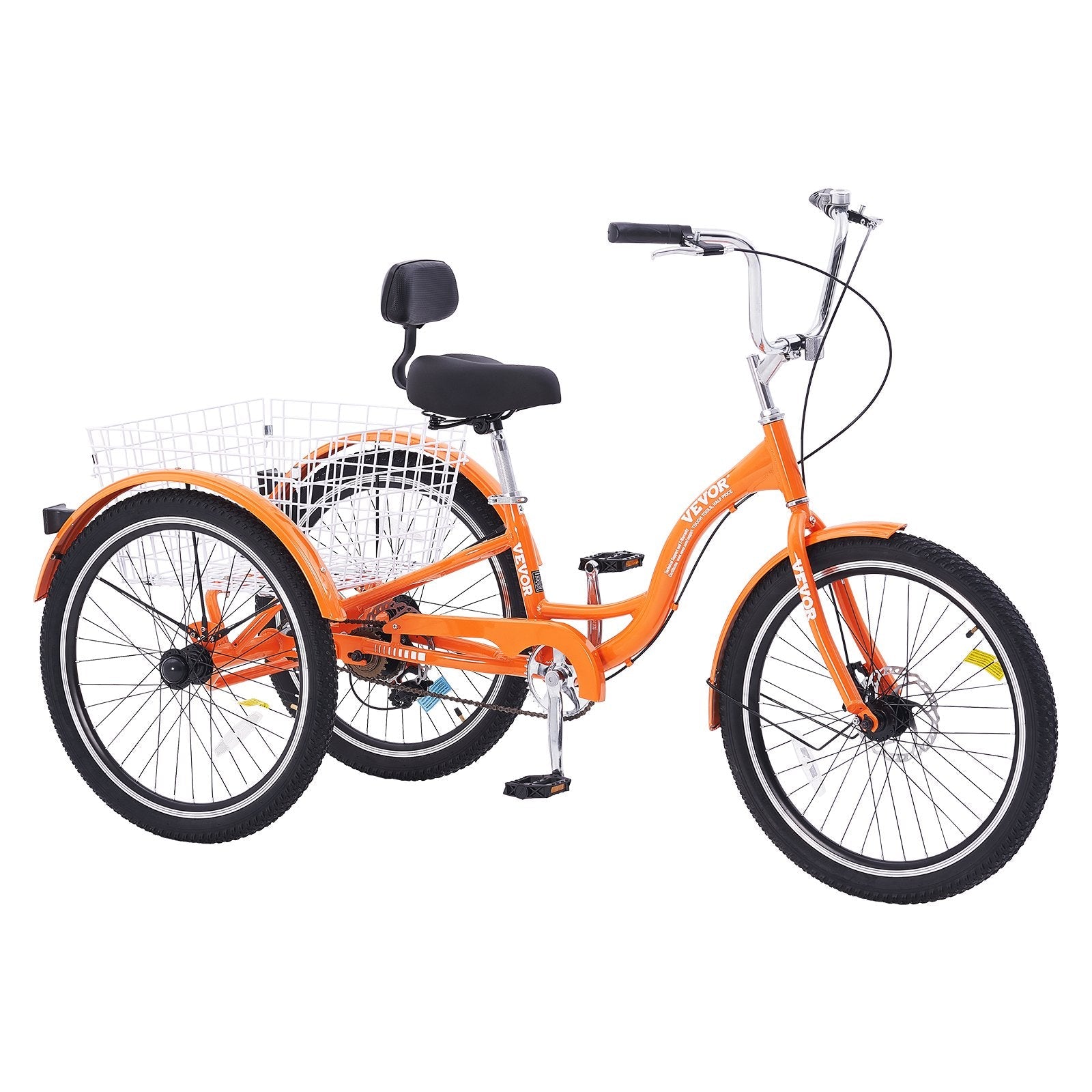 VEVOR Adult Tricycles Bike, 24 Inch Three-Wheeled Bicycles, 3 Wheel Bikes Trikes, Aluminum Alloy Cruiser Bike with Basket & Adjustable Seat, Picnic Shopping Tricycles for Seniors, Women, Men (Orange) 