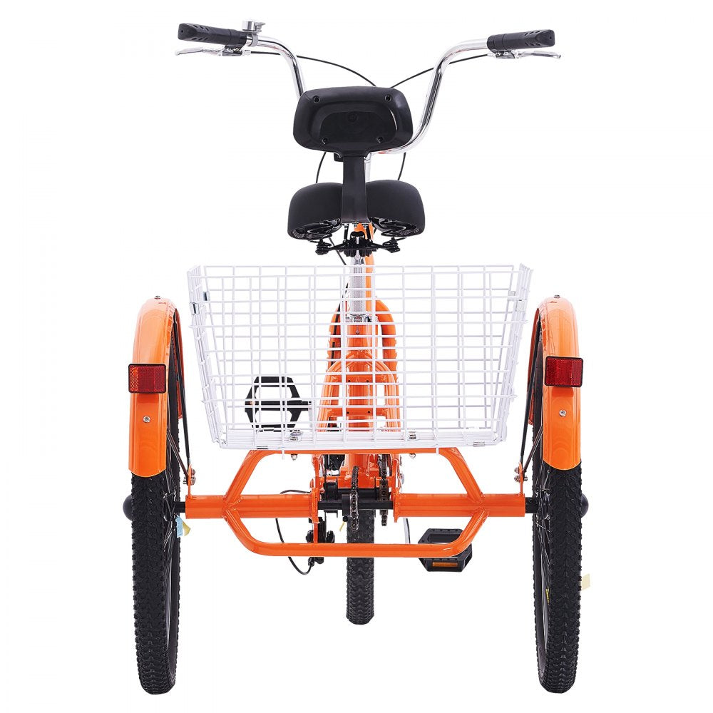 VEVOR Adult Tricycles Bike, 26 Inch Three-Wheeled Bicycles, 3 Wheel Bikes Trikes, Aluminum Alloy Cruiser Bike with Basket & Adjustable Seat, Picnic Shopping Tricycles for Seniors, Women, Men (Orange) 