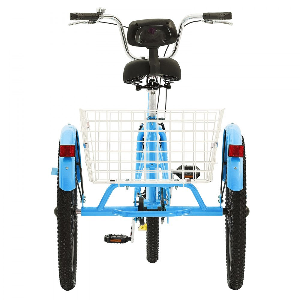 VEVOR Adult Tricycles Bike, 24 Inch Three-Wheeled Bicycles, 3 Wheel Bikes Trikes, Carbon Steel Cruiser Bike with Basket & Adjustable Seat, Picnic Shopping Tricycles for Seniors, Women, Men (Blue) 