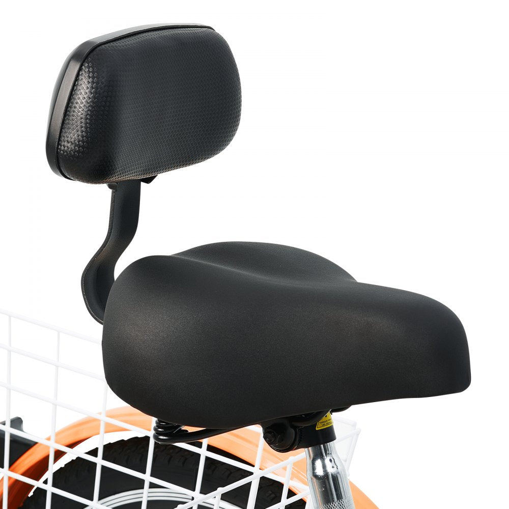 VEVOR Adult Tricycles Bike, 26 Inch Three-Wheeled Bicycles, 3 Wheel Bikes Trikes, Carbon Steel Cruiser Bike with Basket & Adjustable Seat, Picnic Shopping Tricycles for Seniors, Women, Men (Orange) 