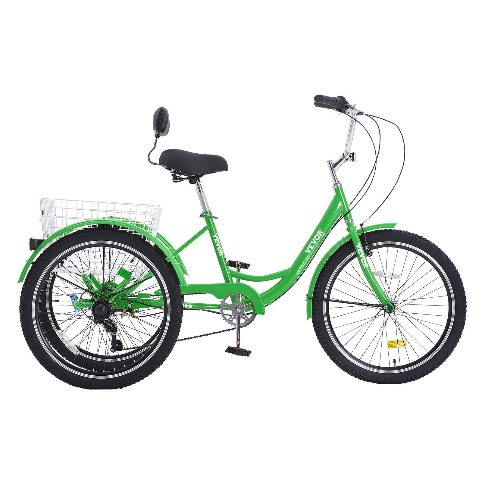 VEVOR Adult Tricycles Bike, 7 Speed Adult Trikes, 20 Inch Three-Wheeled Bicycles, Carbon Steel Cruiser Bike with Basket and Adjustable Seat, Picnic Shopping Tricycles for Seniors, Women, Men (Green) 