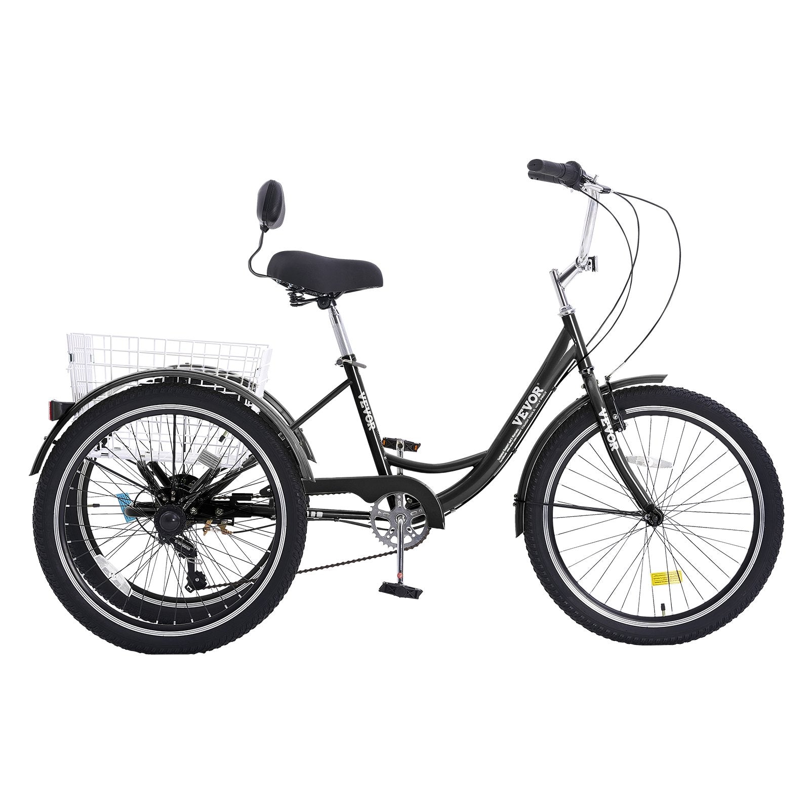 VEVOR Adult Tricycles Bike, 7 Speed Adult Trikes, 20 Inch Three-Wheeled Bicycles, Carbon Steel Cruiser Bike with Basket and Adjustable Seat, Picnic Shopping Tricycles for Seniors, Women, Men (Black) 