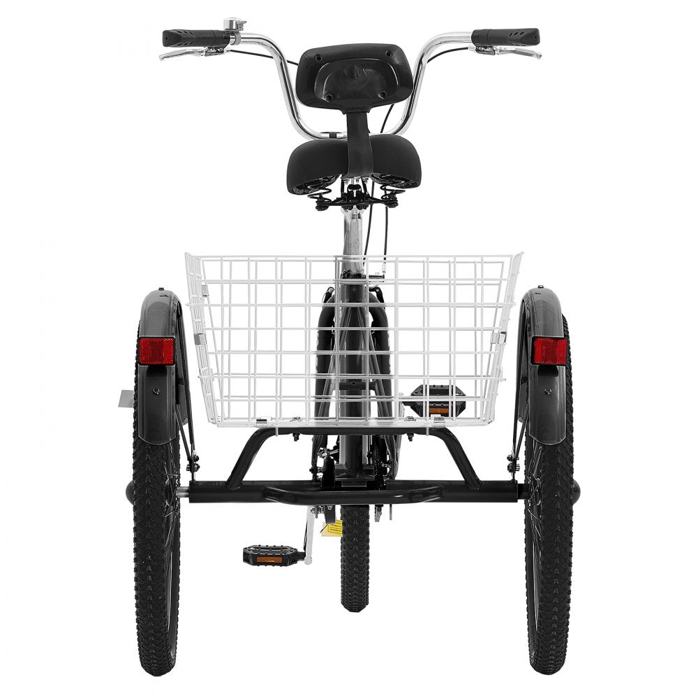 VEVOR Adult Tricycles Bike, 20 Inch Three-Wheeled Bicycles, 3 Wheel Bikes Trikes, Carbon Steel Cruiser Bike with Basket & Adjustable Seat, Picnic Shopping Tricycles for Seniors, Women, Men (Black) 