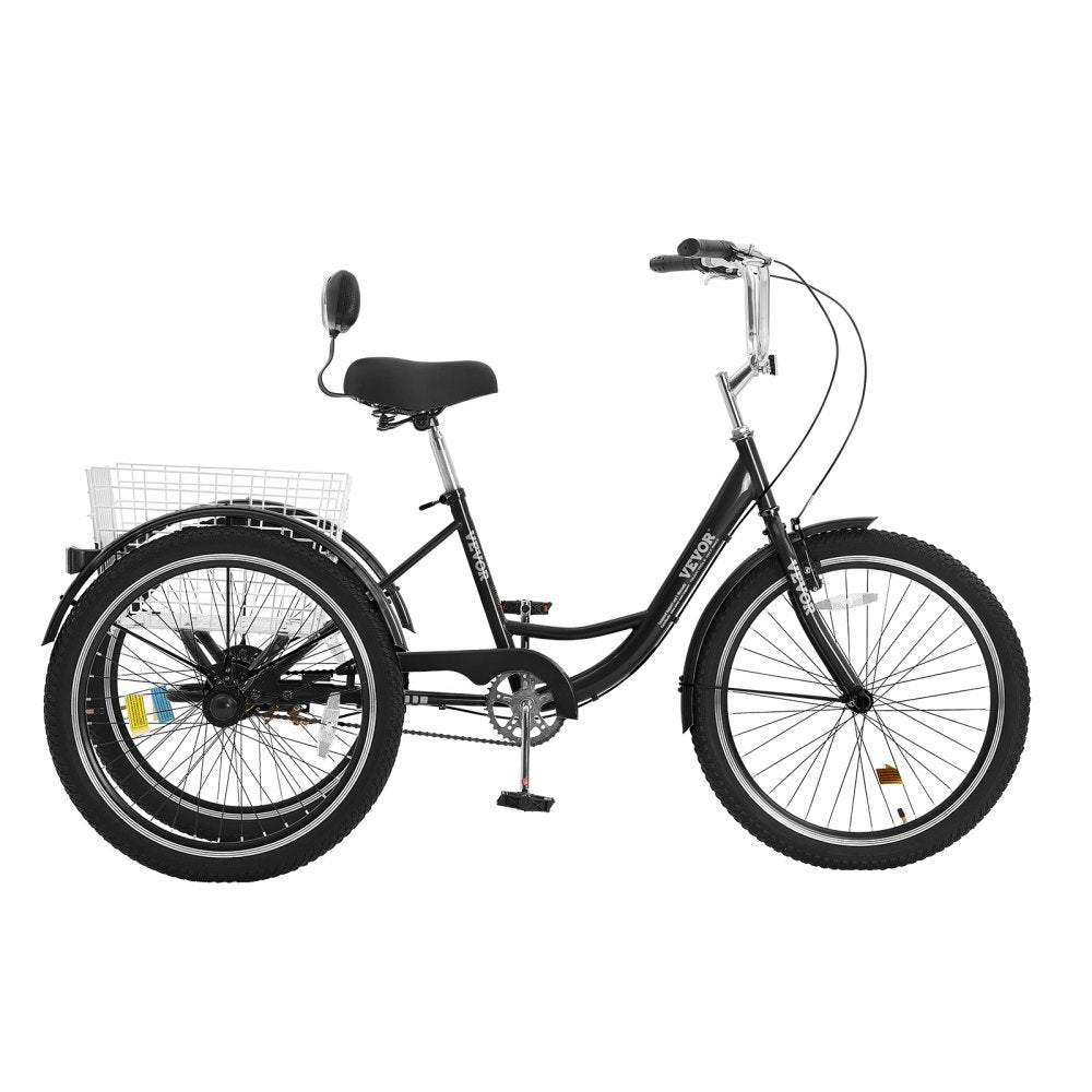 VEVOR Adult Tricycles Bike, 20 Inch Three-Wheeled Bicycles, 3 Wheel Bikes Trikes, Carbon Steel Cruiser Bike with Basket & Adjustable Seat, Picnic Shopping Tricycles for Seniors, Women, Men (Black) 