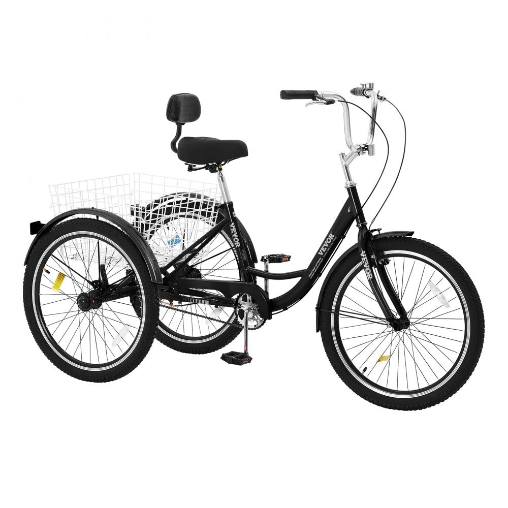 VEVOR Adult Tricycles Bike, 20 Inch Three-Wheeled Bicycles, 3 Wheel Bikes Trikes, Carbon Steel Cruiser Bike with Basket & Adjustable Seat, Picnic Shopping Tricycles for Seniors, Women, Men (Black) 
