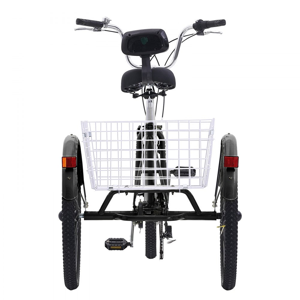 VEVOR Adult Tricycles Bike, 7 Speed Adult Trikes, 24 Inch Three-Wheeled Bicycles, Carbon Steel Cruiser Bike with Basket and Adjustable Seat, Picnic Shopping Tricycles for Seniors, Women, Men  (Black) 