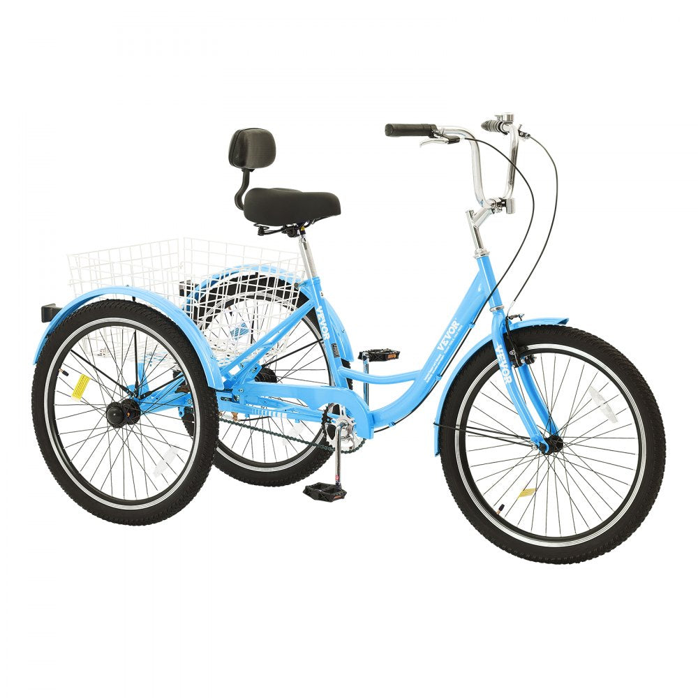 VEVOR Adult Tricycles Bike, 26 Inch Three-Wheeled Bicycles, 3 Wheel Bikes Trikes, Carbon Steel Cruiser Bike with Basket & Adjustable Seat, Picnic Shopping Tricycles for Seniors, Women, Men (Blue) 
