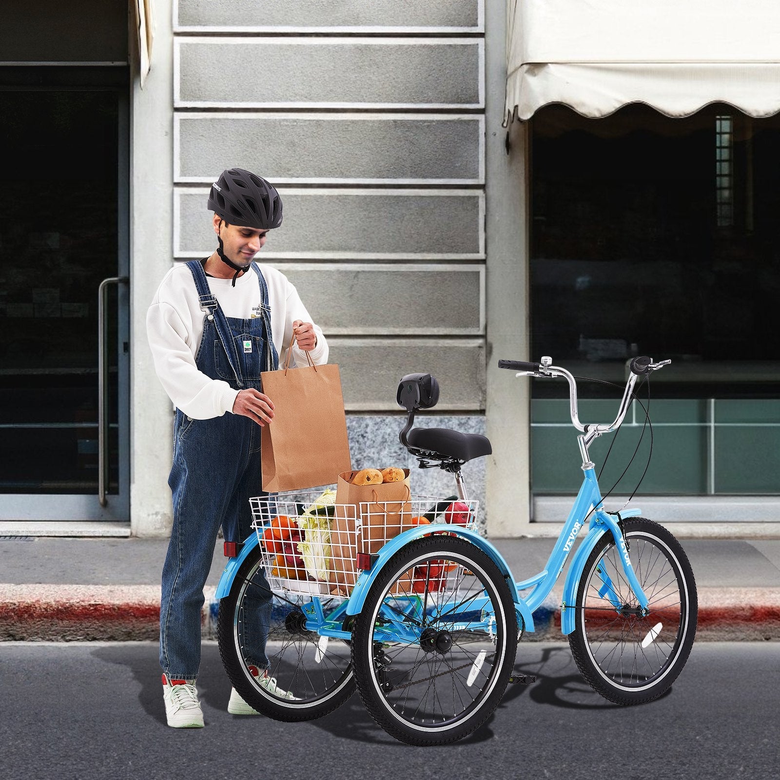 VEVOR Adult Tricycles Bike, 7 Speed Adult Trikes, 26 Inch Three-Wheeled Bicycles, Carbon Steel Cruiser Bike with Basket and Adjustable Seat, Picnic Shopping Tricycles for Seniors, Women, Men (Blue) 
