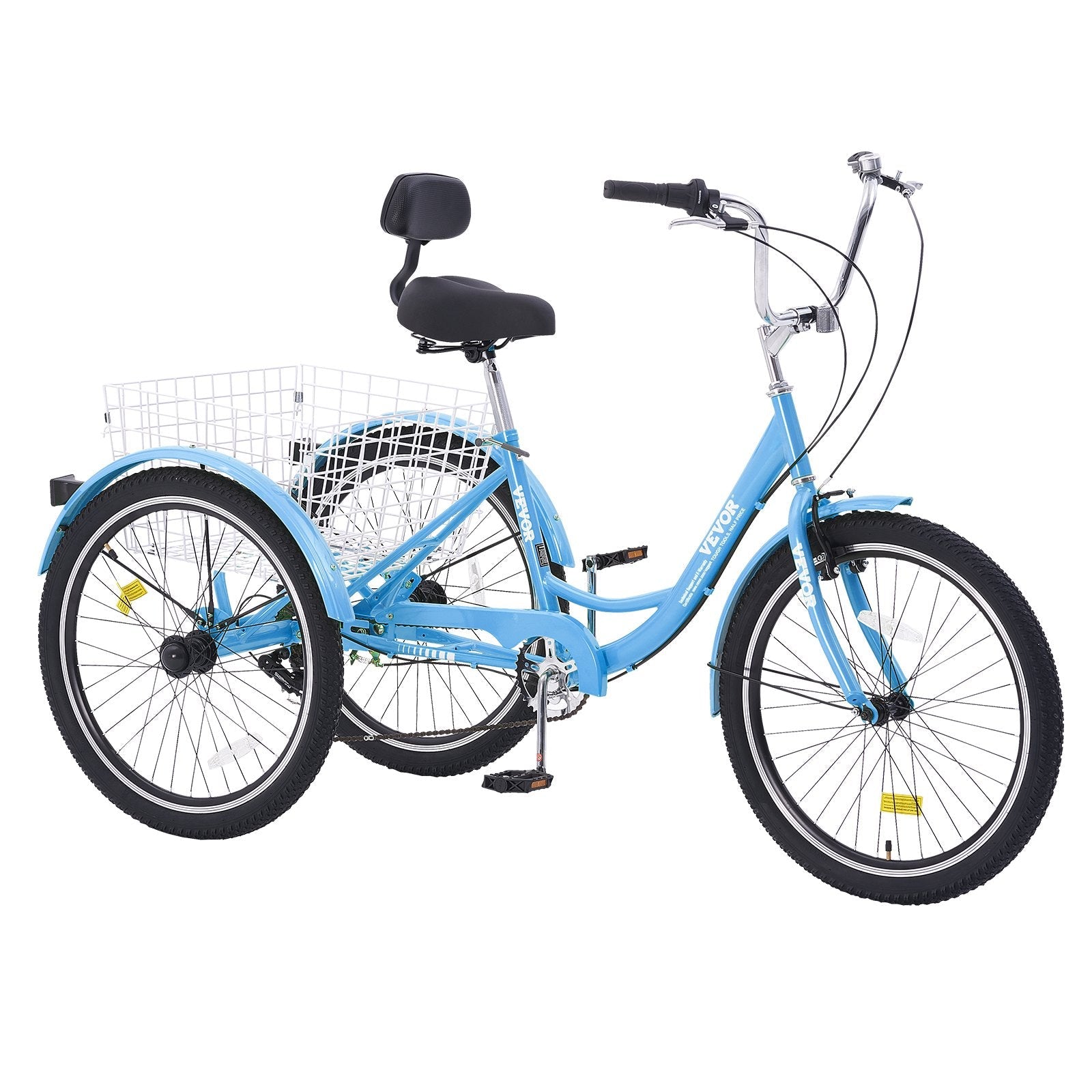 VEVOR Adult Tricycles Bike, 7 Speed Adult Trikes, 26 Inch Three-Wheeled Bicycles, Carbon Steel Cruiser Bike with Basket and Adjustable Seat, Picnic Shopping Tricycles for Seniors, Women, Men (Blue) 