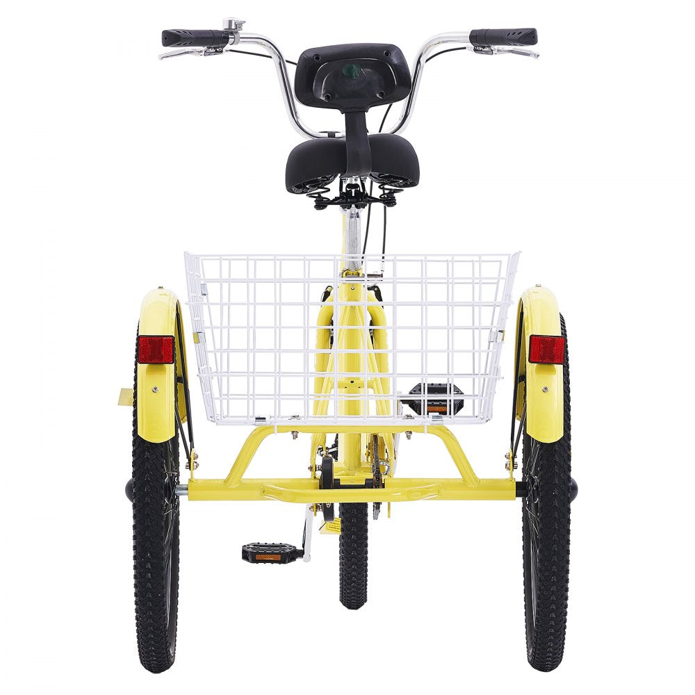 VEVOR Adult Tricycles Bike, 24 Inch Three-Wheeled Bicycles, 3 Wheel Bikes Trikes, Carbon Steel Cruiser Bike with Basket & Adjustable Seat, Picnic Shopping Tricycles for Seniors, Women, Men (Yellow) 