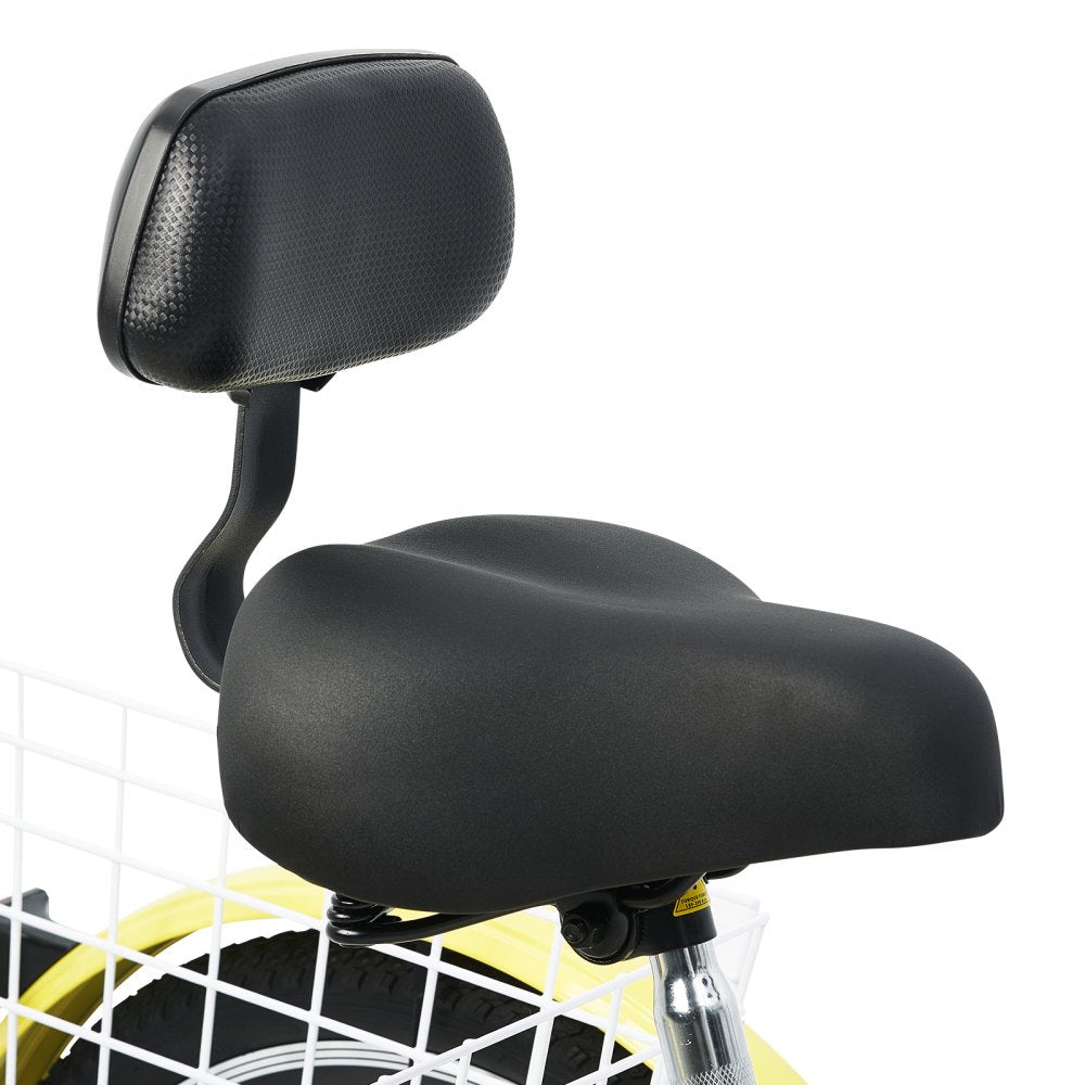VEVOR Adult Tricycles Bike, 20 Inch Three-Wheeled Bicycles, 3 Wheel Bikes Trikes, Carbon Steel Cruiser Bike with Basket & Adjustable Seat, Picnic Shopping Tricycles for Seniors, Women, Men (Yellow) 