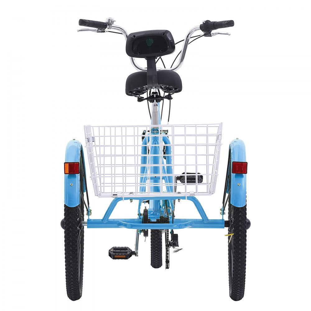 VEVOR Adult Tricycles Bike, 7 Speed Adult Trikes, 24 Inch Three-Wheeled Bicycles, Carbon Steel Cruiser Bike with Basket and Adjustable Seat, Picnic Shopping Tricycles for Seniors, Women, Men (Blue) 