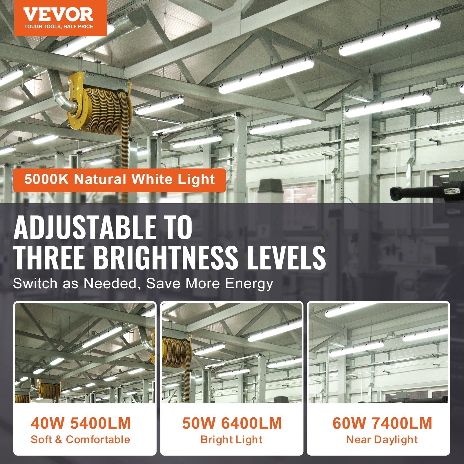 VEVOR 4PCS 4FT LED Vapor Tight Light 60W/50W/40W Selectable 5400/6400/7400LM 