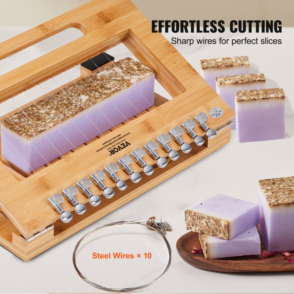 VEVOR Soap Cutter, Cut 1-12 Bars, Precisely and Accurately Cut 1 Inch Bars, Bamboo Soap Slicer With Steel Wire, Multi Handmade Soap Wire Cutter for Loaf Candles Cheese Butter DIY Making Tool 