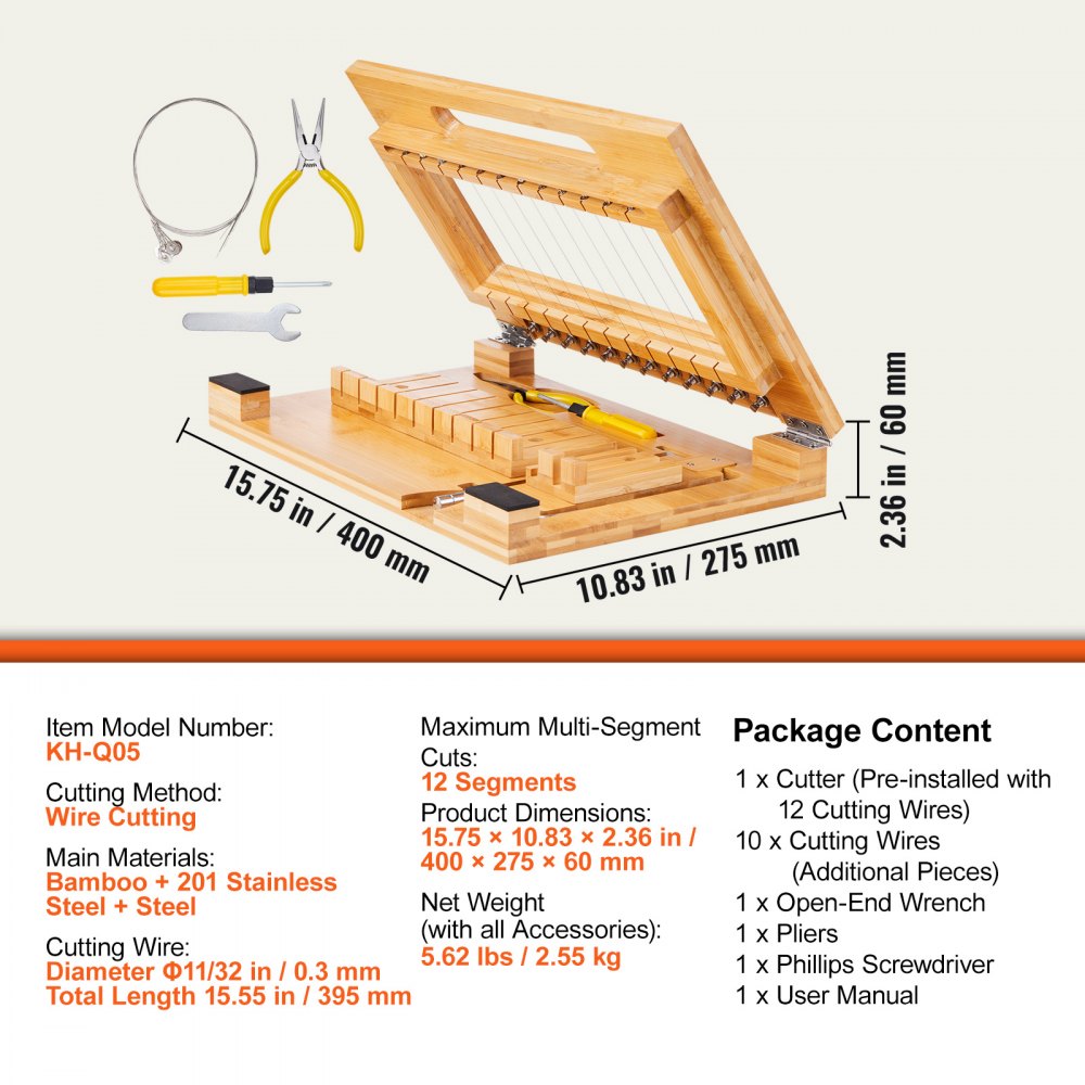 VEVOR Soap Cutter, Cut 1-12 Bars, Precisely and Accurately Cut 1 Inch Bars, Bamboo Soap Slicer With Steel Wire, Multi Handmade Soap Wire Cutter for Loaf Candles Cheese Butter DIY Making Tool 