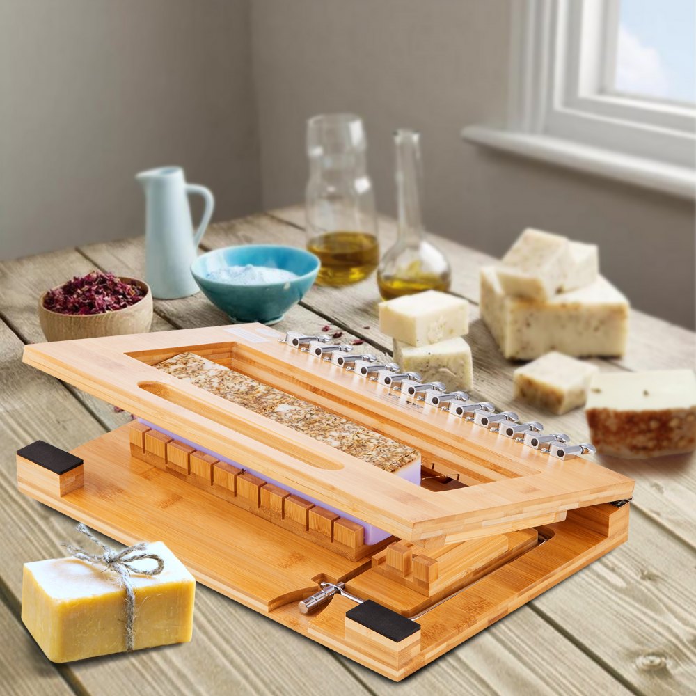 VEVOR Soap Cutter, Cut 1-12 Bars, Precisely and Accurately Cut 1 Inch Bars, Bamboo Soap Slicer With Steel Wire, Multi Handmade Soap Wire Cutter for Loaf Candles Cheese Butter DIY Making Tool 