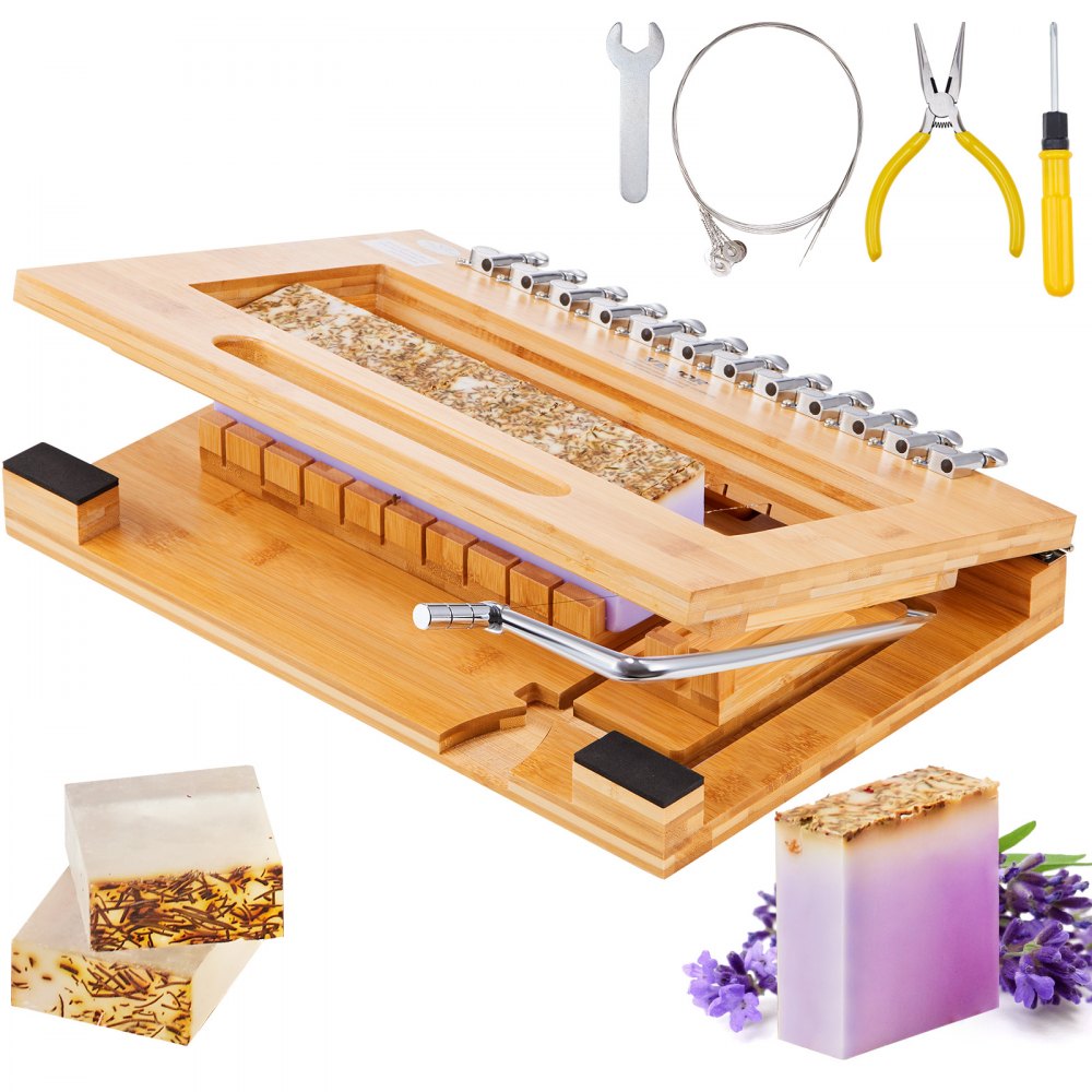 VEVOR Soap Cutter, Cut 1-12 Bars, Precisely and Accurately Cut 1 Inch Bars, Bamboo Soap Slicer With Steel Wire, Multi Handmade Soap Wire Cutter for Loaf Candles Cheese Butter DIY Making Tool 