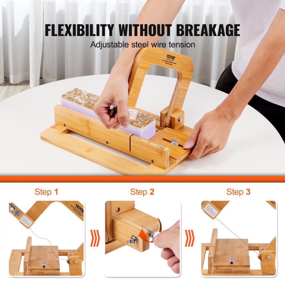 VEVOR Soap Cutter, 0-2 inch Adjustable Thickness, Bamboo Soap Slicer With Adjustable Stainless Steel Wire, Multi Handmade Soap Wire Cutter for Loaf, Candles, Cheese, Butter, DIY Making Cutting Tool 