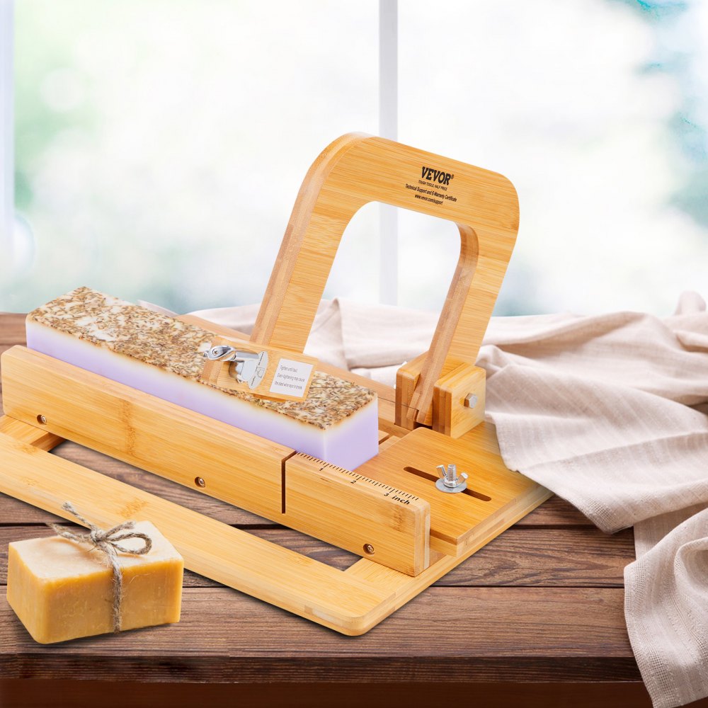 VEVOR Soap Cutter, 0-2 inch Adjustable Thickness, Bamboo Soap Slicer With Adjustable Stainless Steel Wire, Multi Handmade Soap Wire Cutter for Loaf, Candles, Cheese, Butter, DIY Making Cutting Tool 