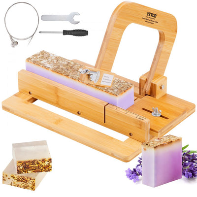 VEVOR Soap Cutter, 0-2 inch Adjustable Thickness, Bamboo Soap Slicer With Adjustable Stainless Steel Wire, Multi Handmade Soap Wire Cutter for Loaf, Candles, Cheese, Butter, DIY Making Cutting Tool 