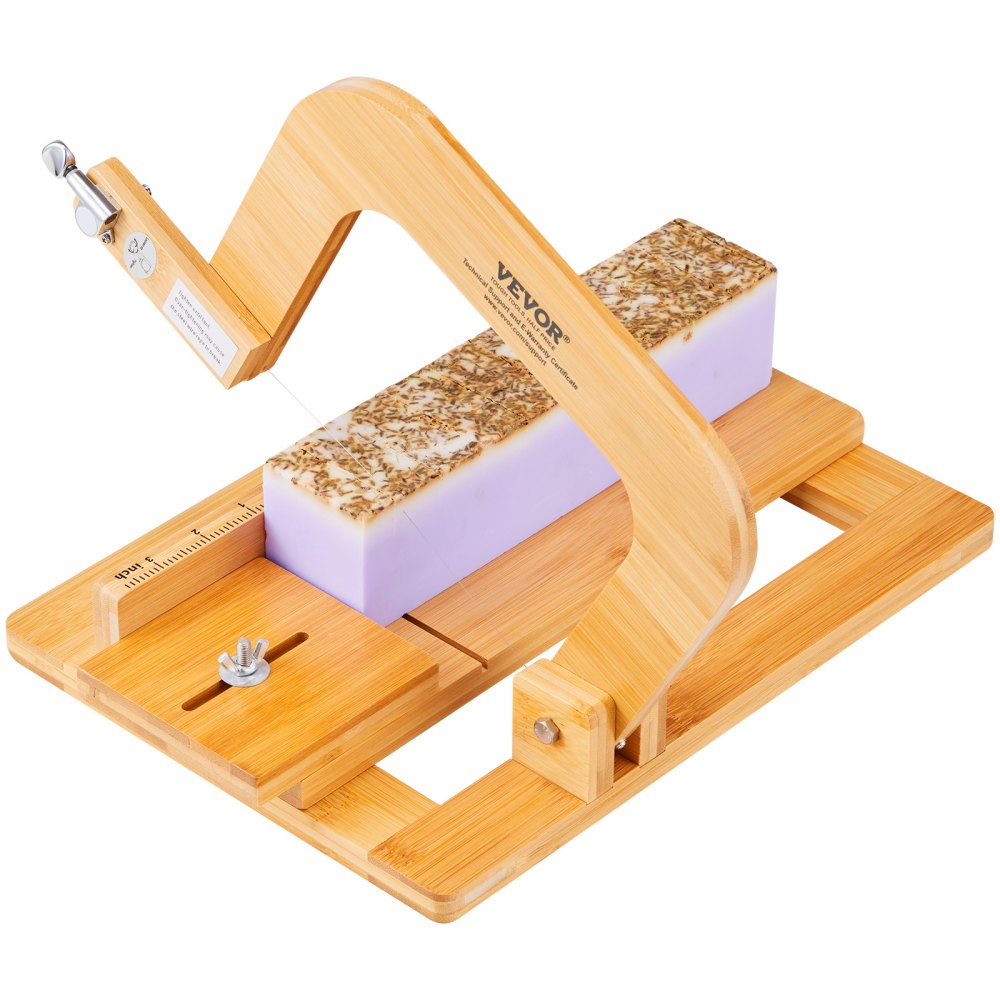VEVOR Soap Cutter, 0-2 inch Adjustable Thickness, Bamboo Soap Slicer With Adjustable Stainless Steel Wire, Multi Handmade Soap Wire Cutter for Loaf, Candles, Cheese, Butter, DIY Making Cutting Tool 