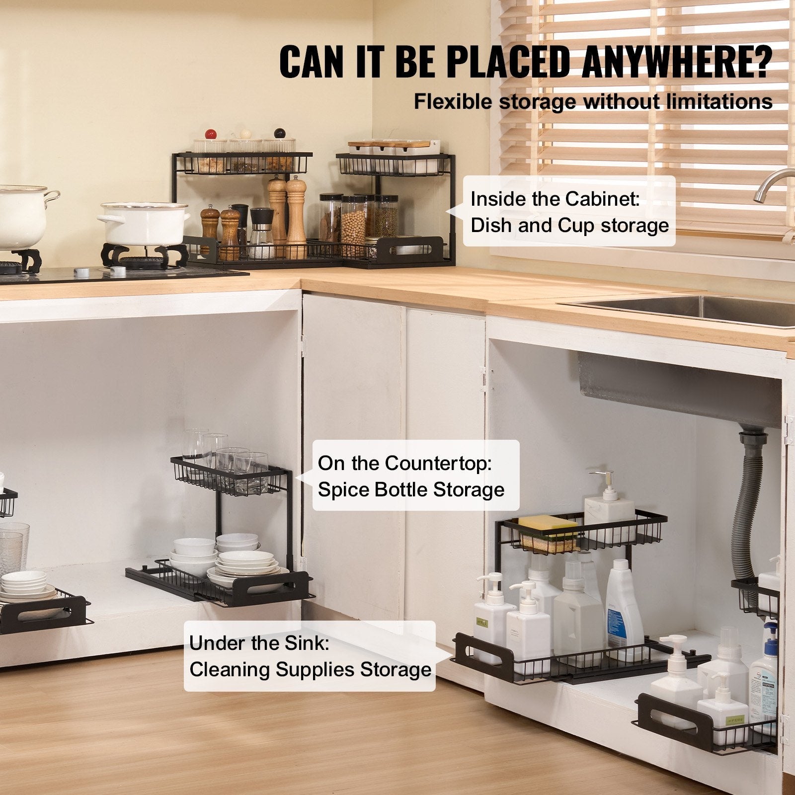 VEVOR 2-Tier Wire Pull Out Cabinet Under Sink Basket Organizer 10.7"x14.2" 2PCS 