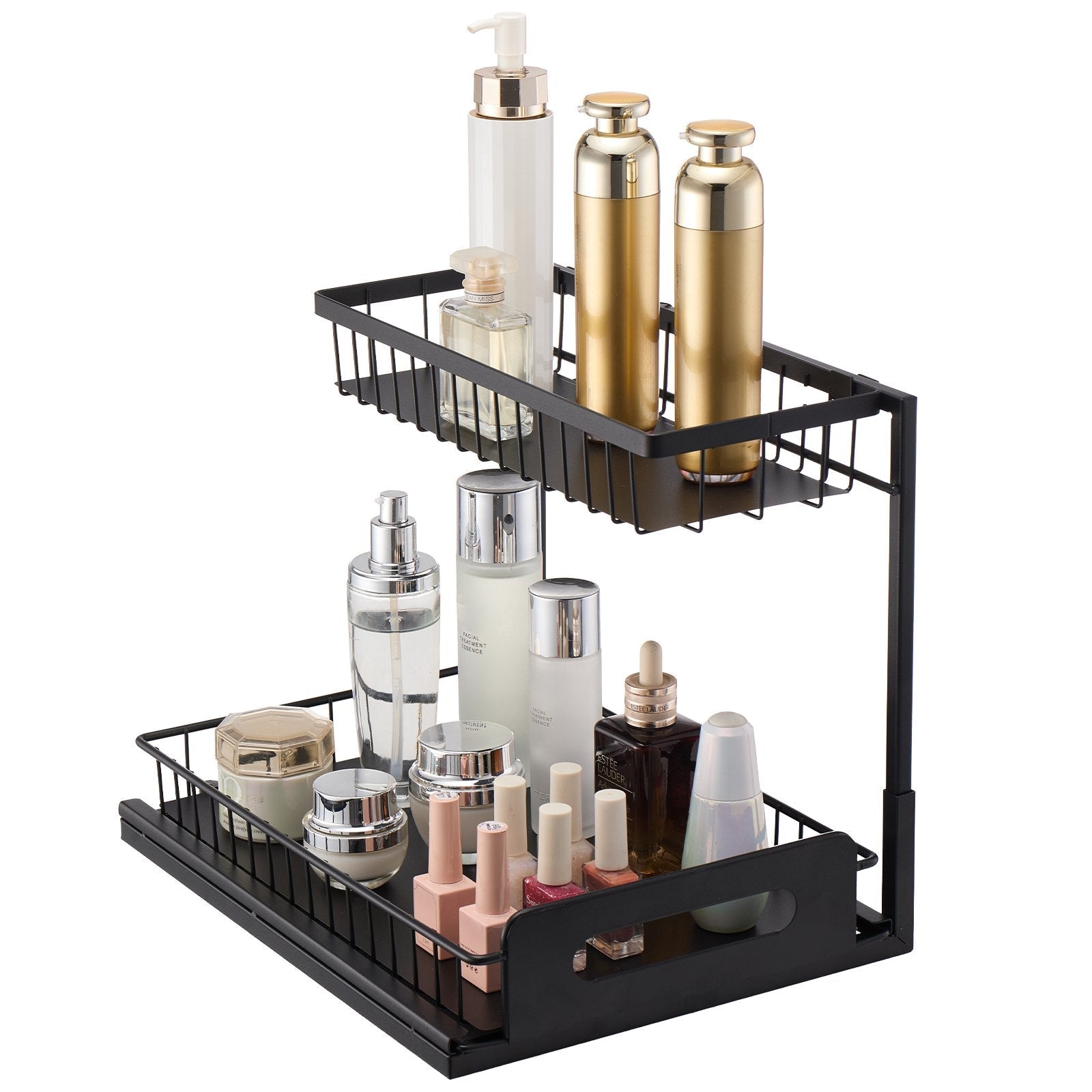 VEVOR 2-Tier Wire Pull Out Cabinet Under Sink Organizer 10.7"x14" Drawer Basket 