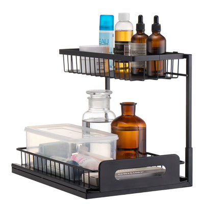VEVOR 2-Tier Wire Pull Out Cabinet Under Sink Organizer 10.7"x14" Drawer Basket 