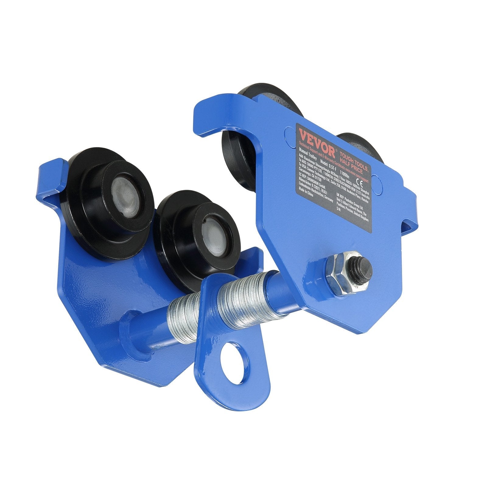 VEVOR Manual Trolley, 1100 lbs/0.5 Ton Load Capacity Push Beam Trolley with Dual Wheels, Adjustable for I-Beam Flange Width 2.5" to 5.5", Heavy Duty Alloy Steel Garage Hoist for Straight Curved I Beam 