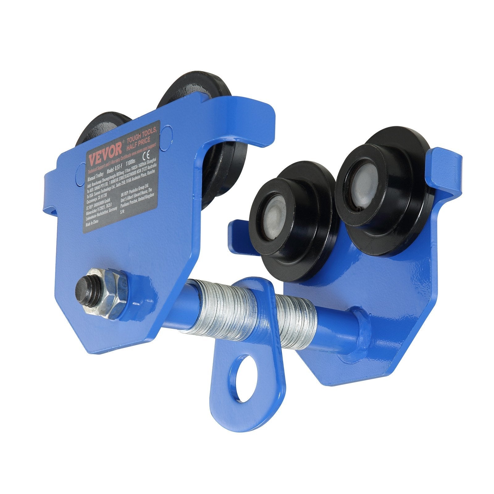 VEVOR Manual Trolley, 1100 lbs/0.5 Ton Load Capacity Push Beam Trolley with Dual Wheels, Adjustable for I-Beam Flange Width 2.5" to 5.5", Heavy Duty Alloy Steel Garage Hoist for Straight Curved I Beam 