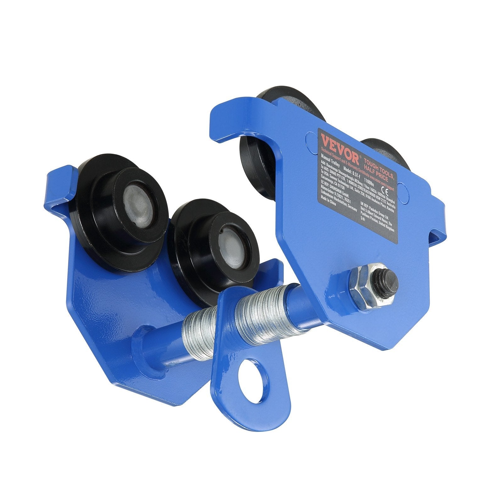 VEVOR Manual Trolley, 1100 lbs/0.5 Ton Load Capacity Push Beam Trolley with Dual Wheels, Adjustable for I-Beam Flange Width 2.5" to 5.5", Heavy Duty Alloy Steel Garage Hoist for Straight Curved I Beam 