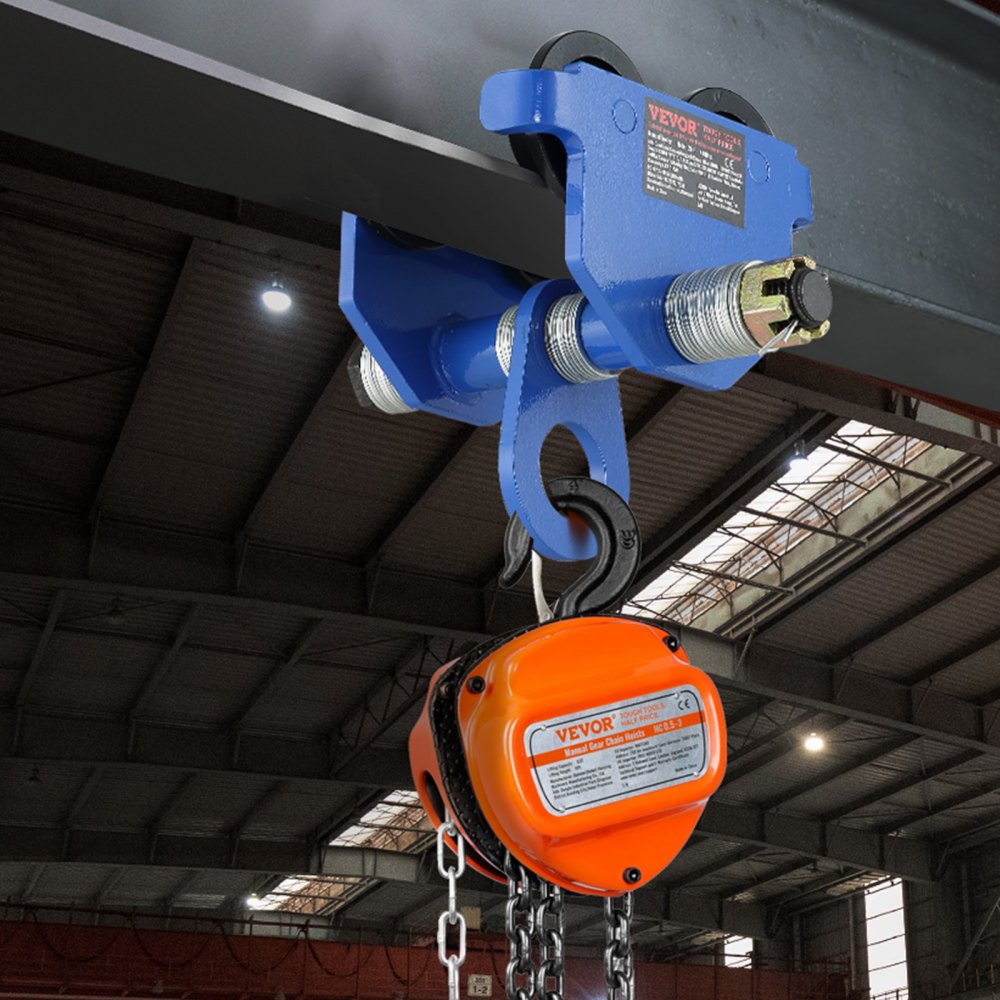 VEVOR Manual Trolley, 4400 lbs/2 Ton Load Capacity, Push Beam Trolley with Dual Wheels, Adjustable for I-Beam Flange Width 2.5" to 7", Heavy Duty Alloy Steel Garage Hoist for Straight Curved I Beam 