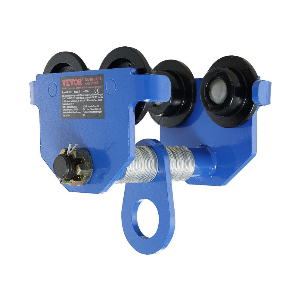 VEVOR Manual Trolley, 4400 lbs/2 Ton Load Capacity, Push Beam Trolley with Dual Wheels, Adjustable for I-Beam Flange Width 2.5" to 7", Heavy Duty Alloy Steel Garage Hoist for Straight Curved I Beam 