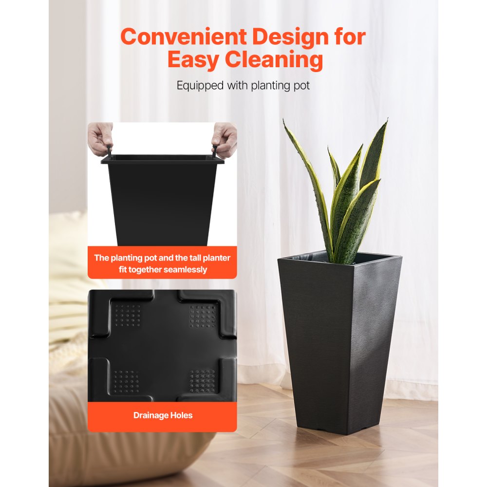 Tall Planter Set of 2 Square Tapered Planters 22 in for Outdoor Indoor 
