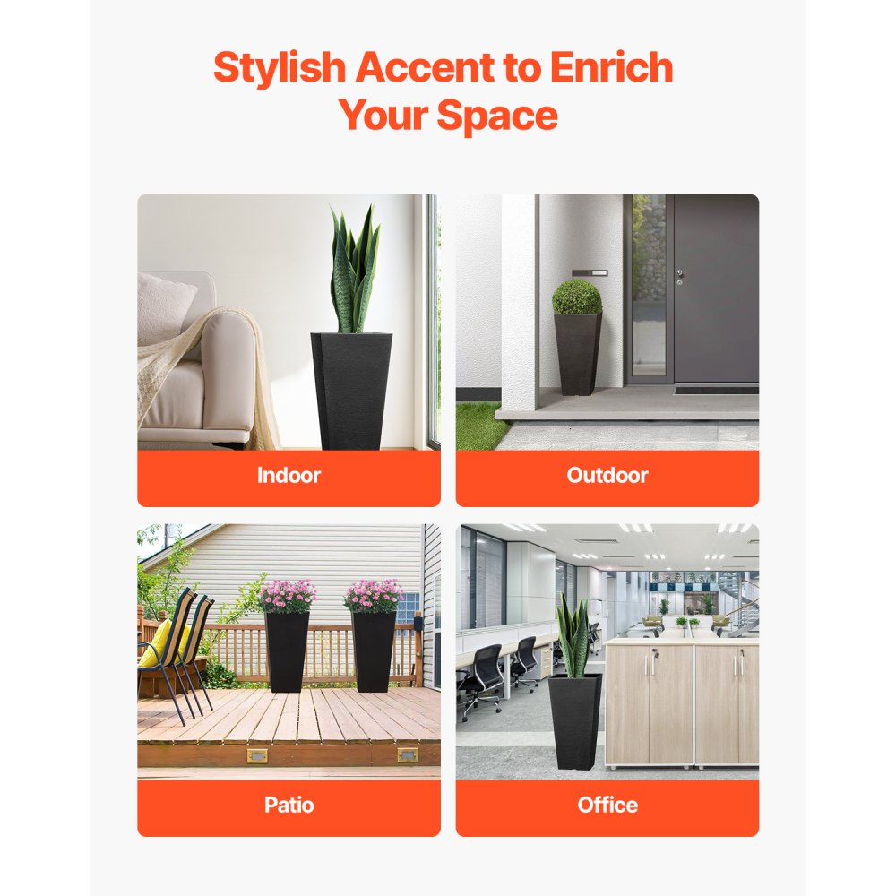 Tall Planter Set of 2 Square Tapered Planters 22 in for Outdoor Indoor 